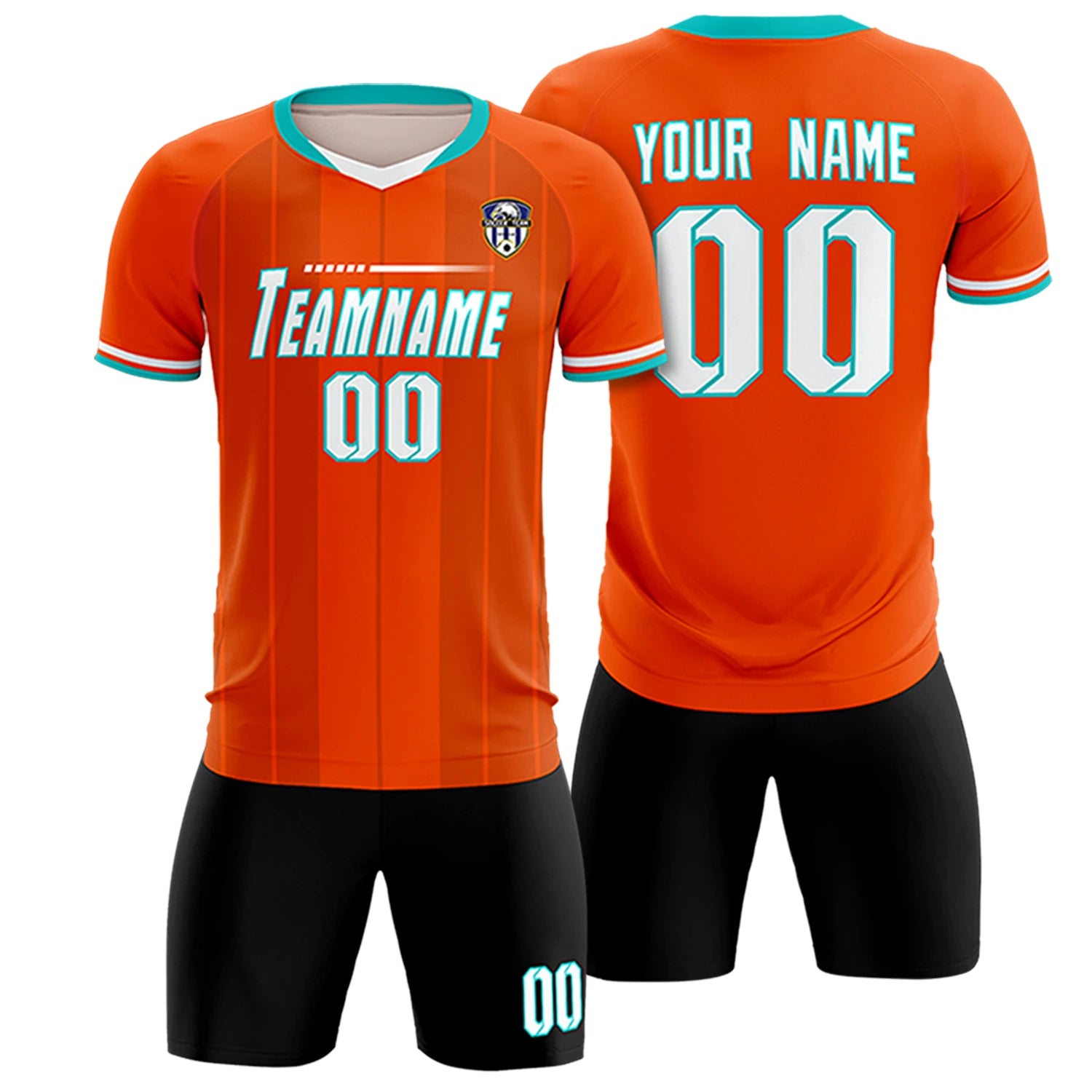 Custom Orange Aqua-Black Design Uniform Soccer Sets Jersey
