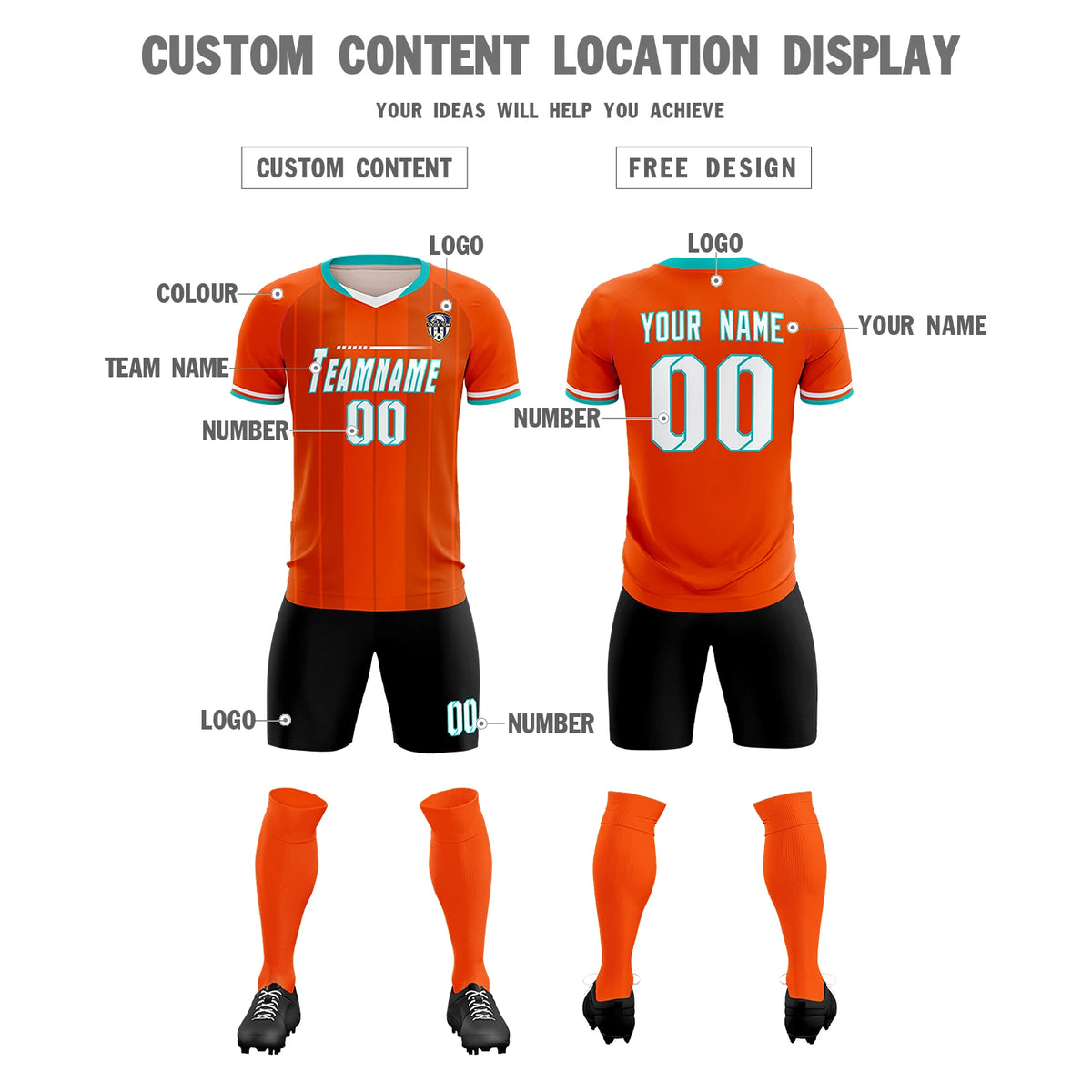 Custom Orange Aqua-Black Design Uniform Soccer Sets Jersey