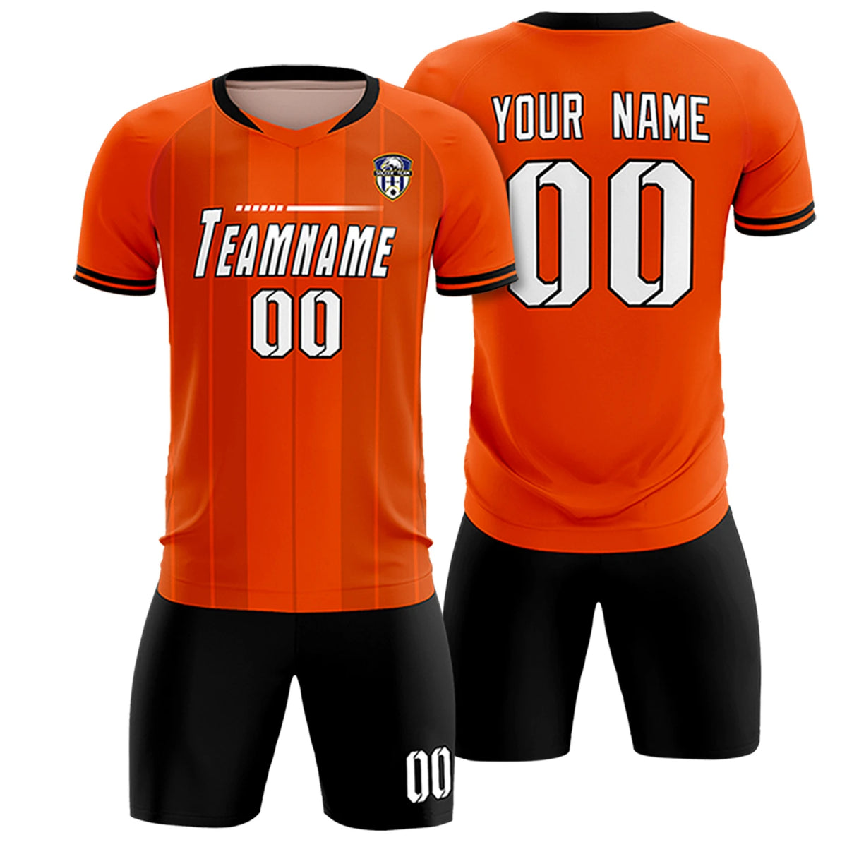 Custom Orange Black-Black Design Uniform Soccer Sets Jersey