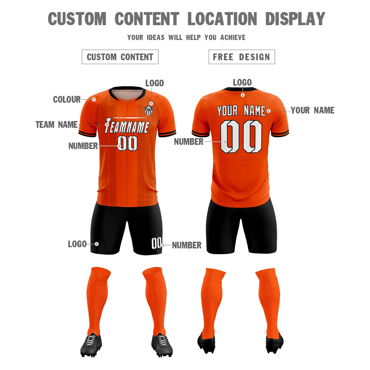 Custom Orange Black-Black Design Uniform Soccer Sets Jersey