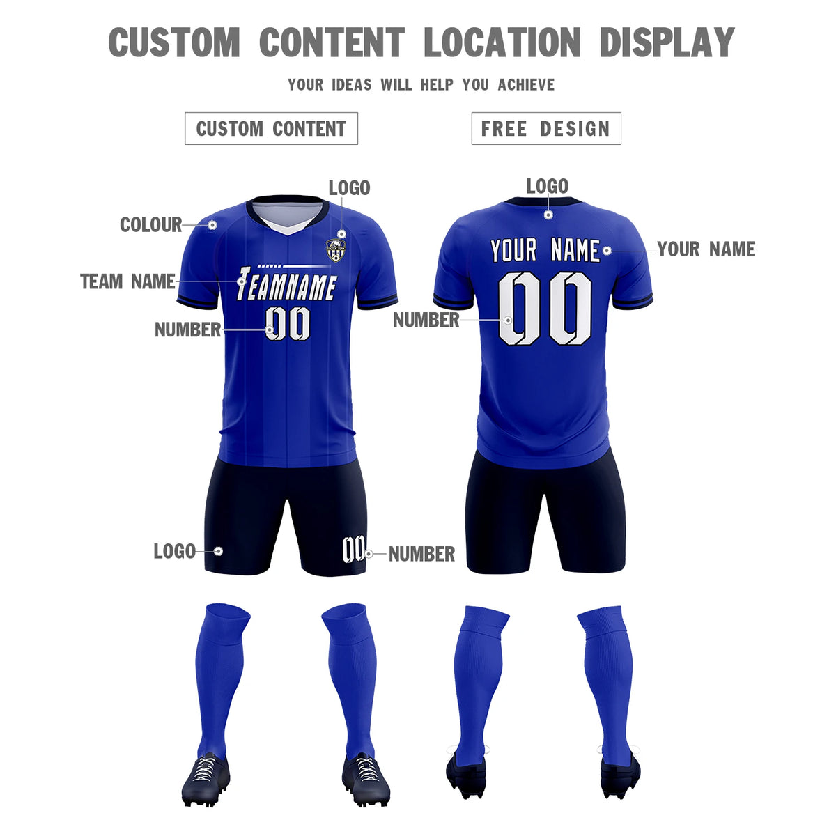 Custom Royal Blue-Navy Navy Design Uniform Soccer Sets Jersey
