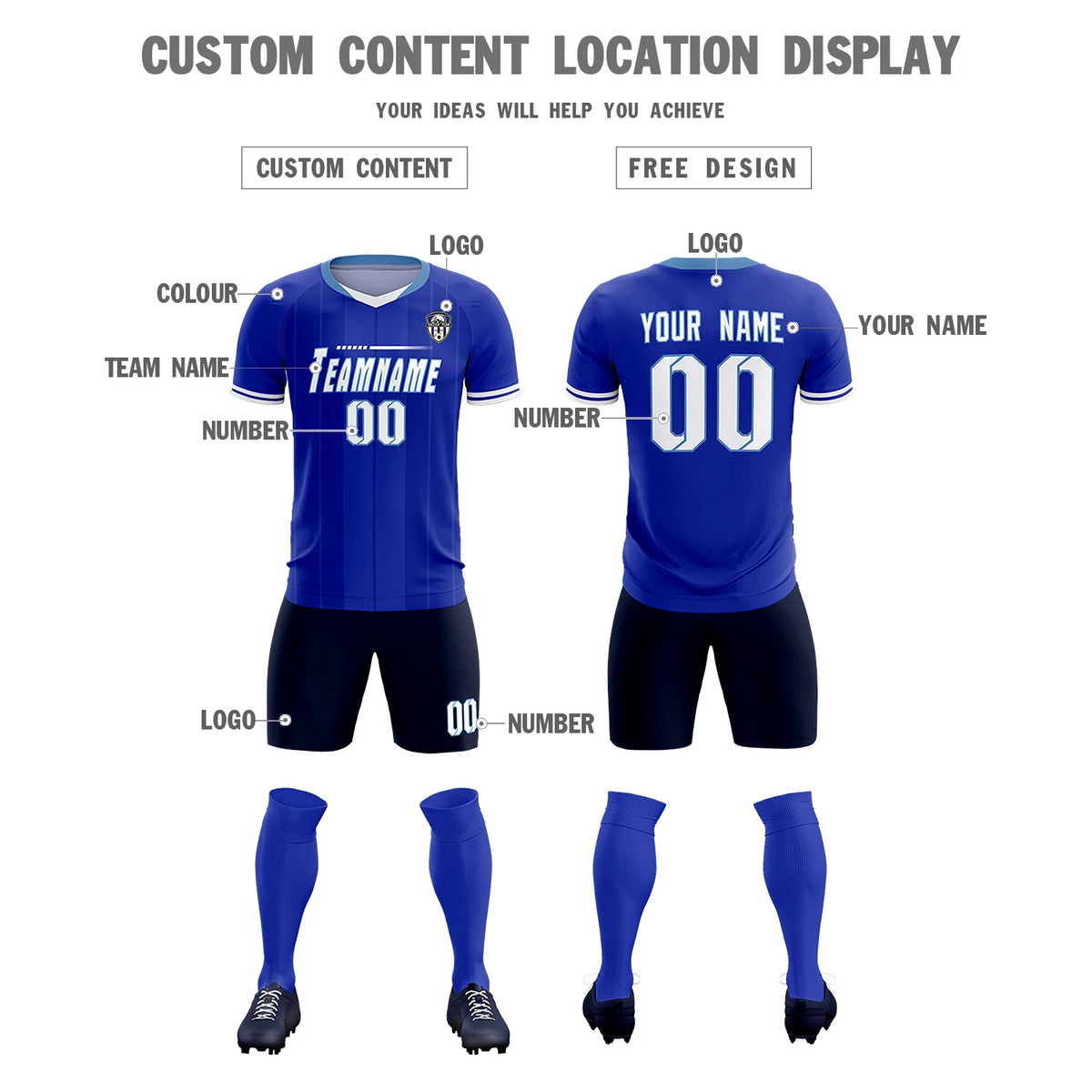 Custom Royal Blue-Light Blue Navy Design Uniform Soccer Sets Jersey