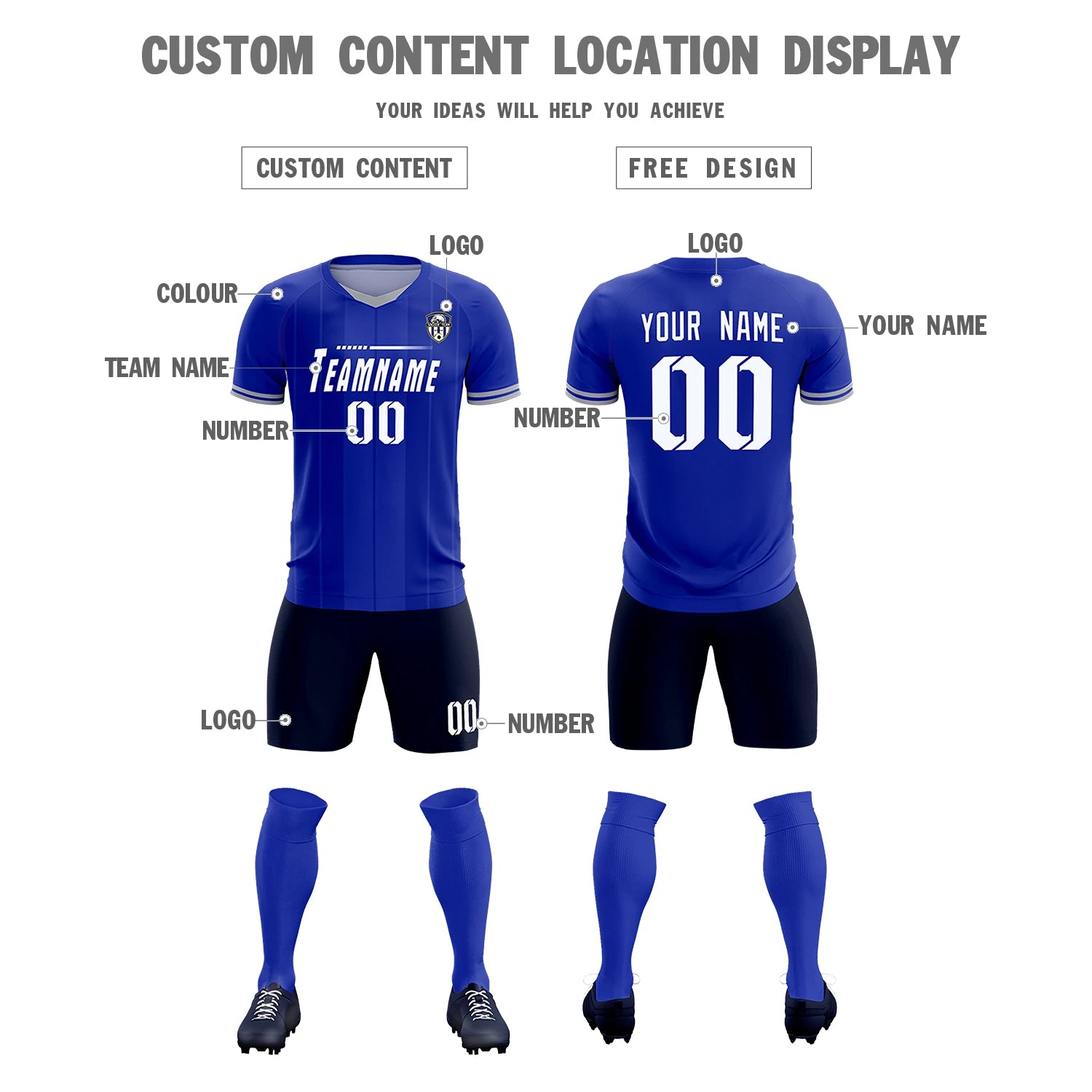 Custom Royal Blue-Gray Navy Design Uniform Soccer Sets Jersey