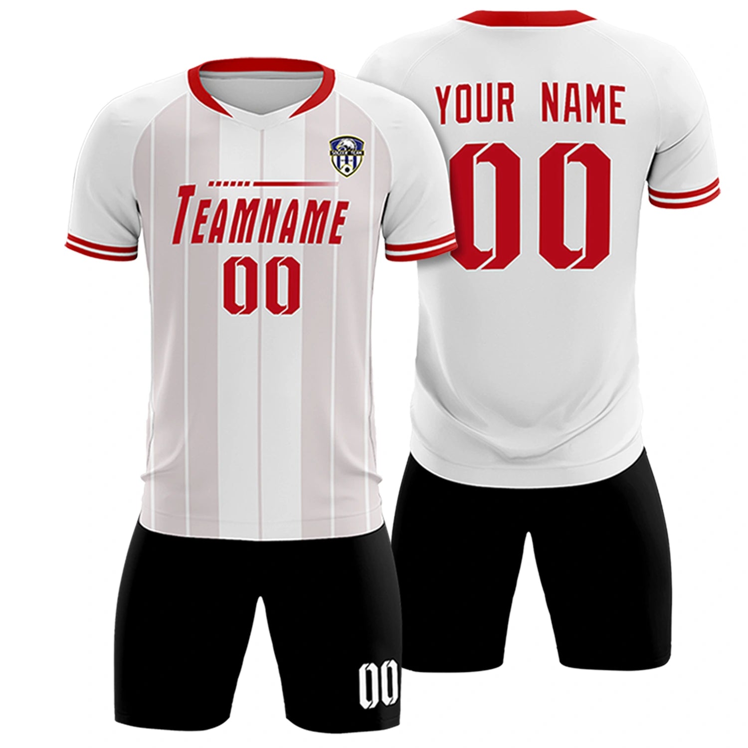 Custom White Red-Black Design Uniform Soccer Sets Jersey