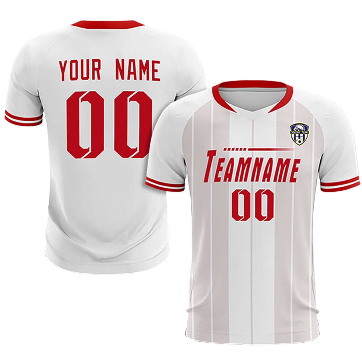 Custom White Red-Black Design Uniform Soccer Sets Jersey