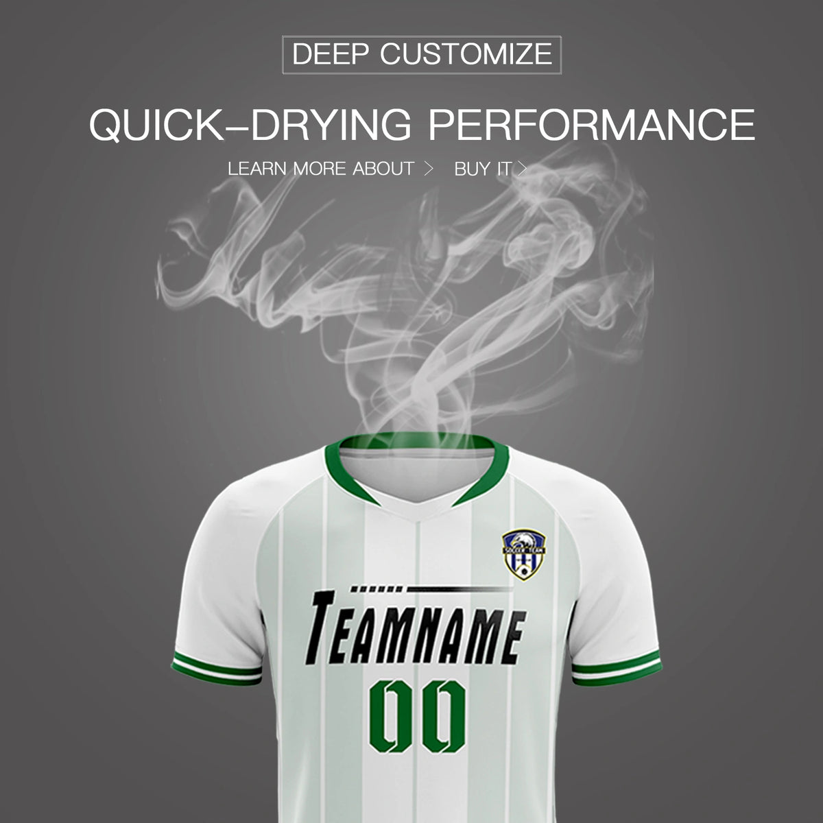 Custom White Kelly Green-Black Design Uniform Soccer Sets Jersey