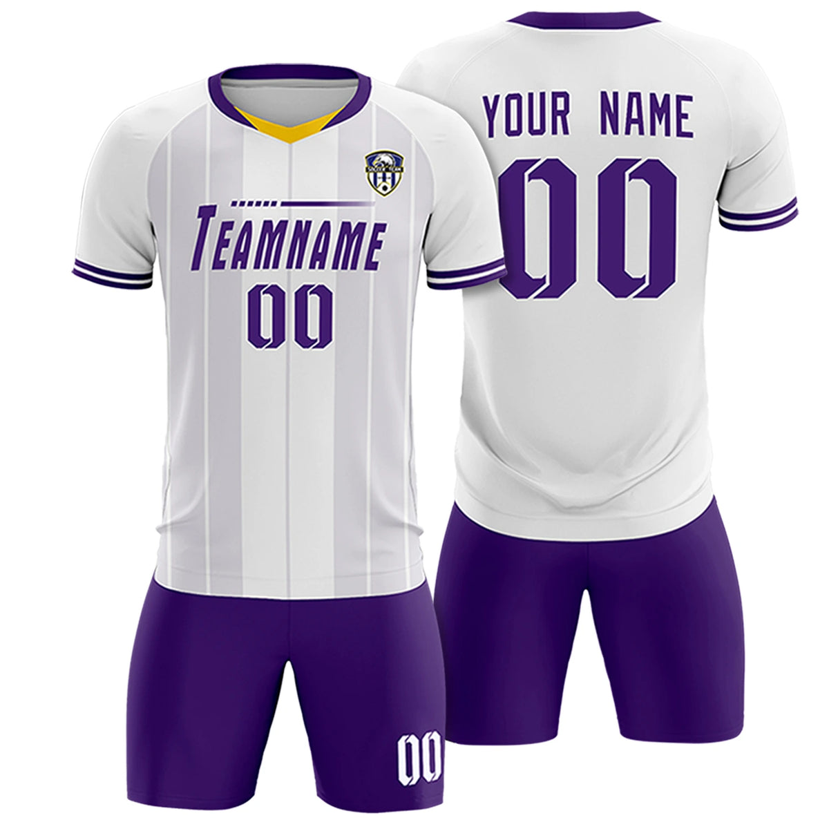Custom White Old Gold-Purple Design Uniform Soccer Sets Jersey