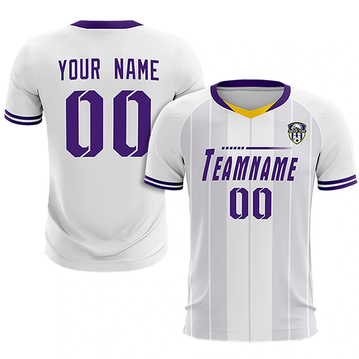 Custom White Old Gold-Purple Design Uniform Soccer Sets Jersey