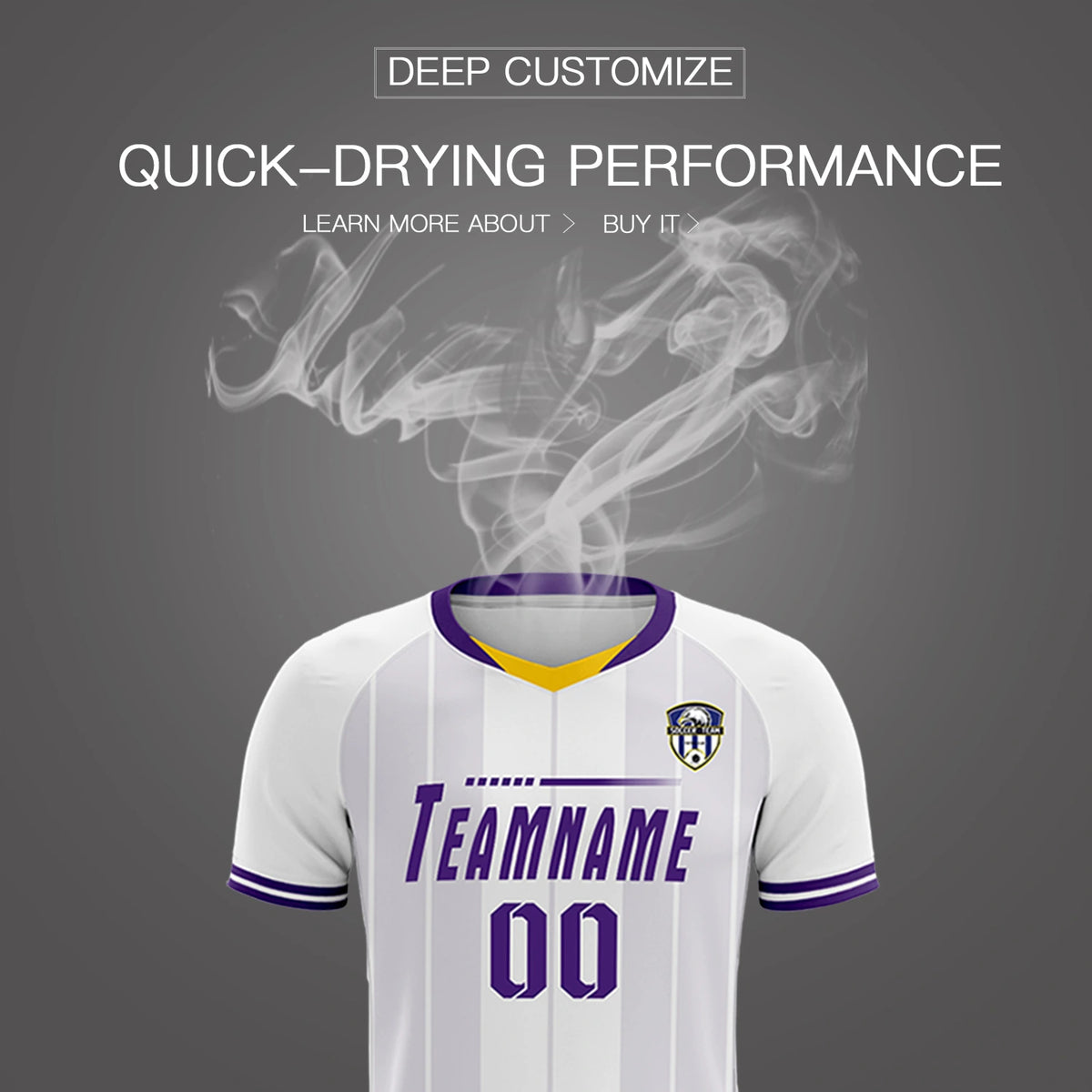 Custom White Old Gold-Purple Design Uniform Soccer Sets Jersey
