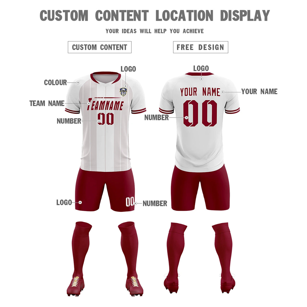 Custom White Crimson-Crimson Design Uniform Soccer Sets Jersey