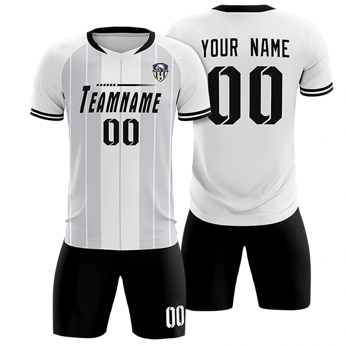 Custom White Black-Black Design Uniform Soccer Sets Jersey