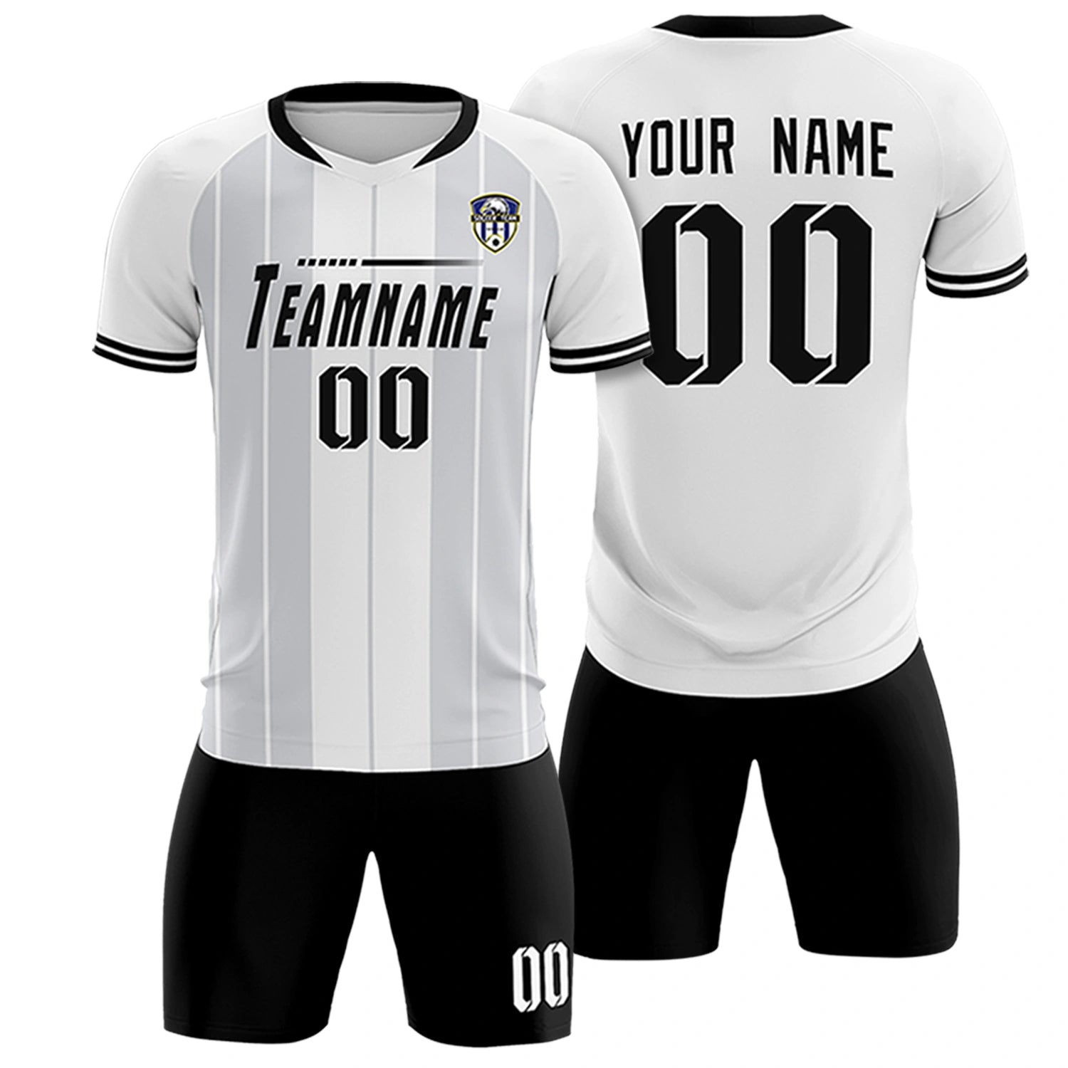 Custom White Black-Black Design Uniform Soccer Sets Jersey