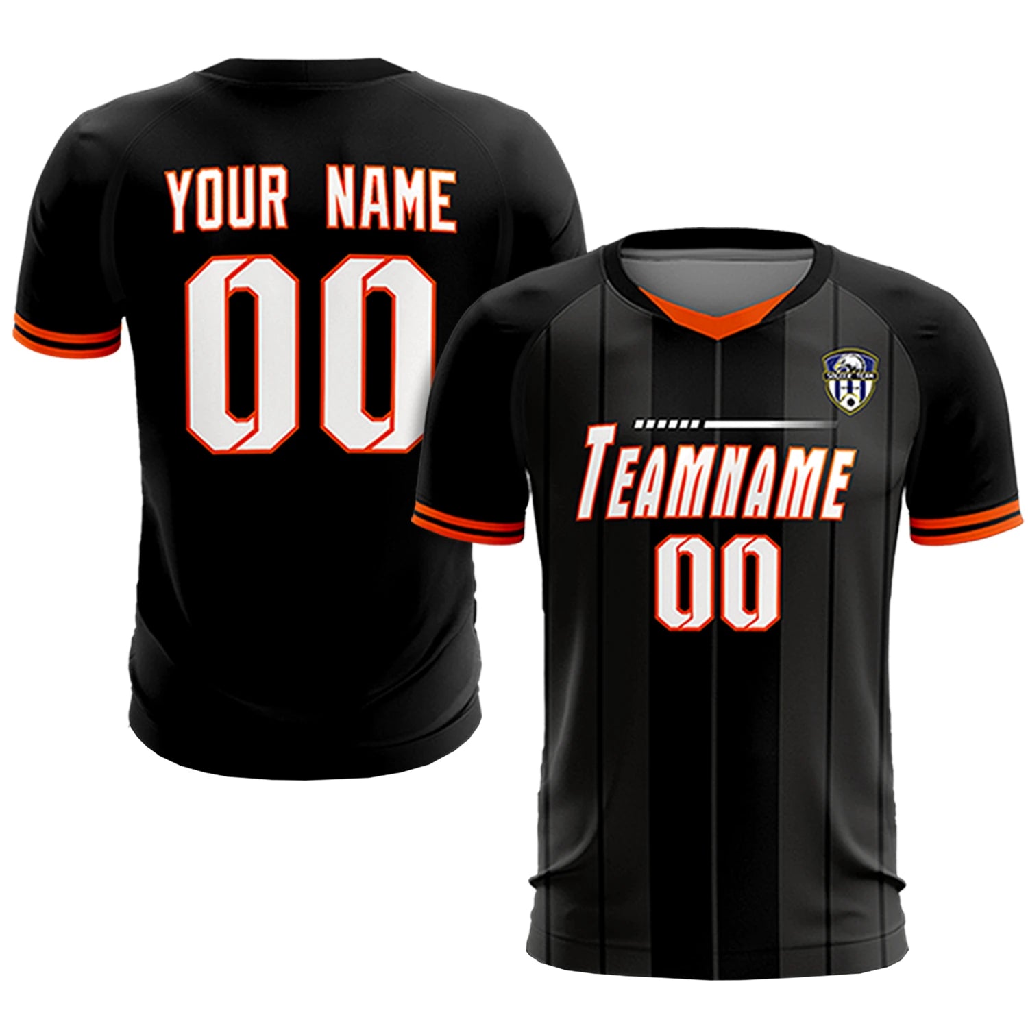 Custom Black Orange-Black Design Uniform Soccer Sets Jersey