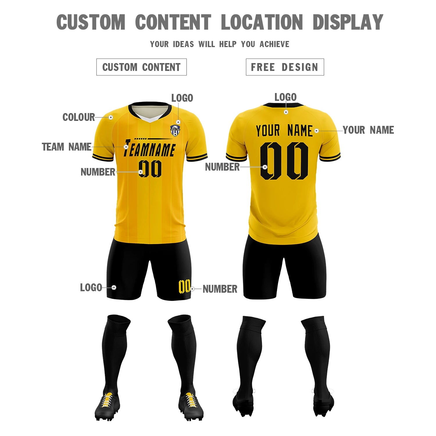 Custom Gold 01 White-Black Design Uniform Soccer Sets Jersey