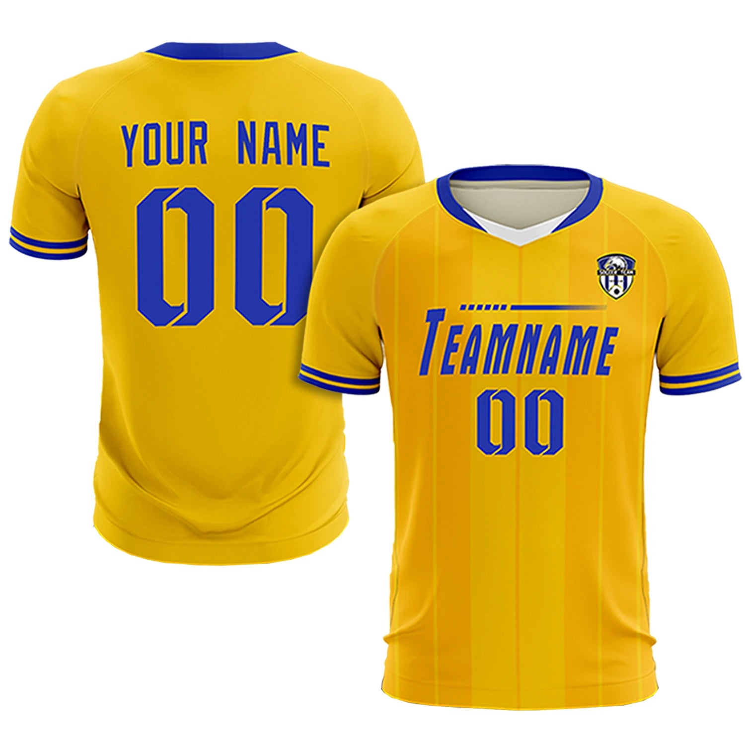 Custom Gold 01 White-Royal Blue Design Uniform Soccer Sets Jersey