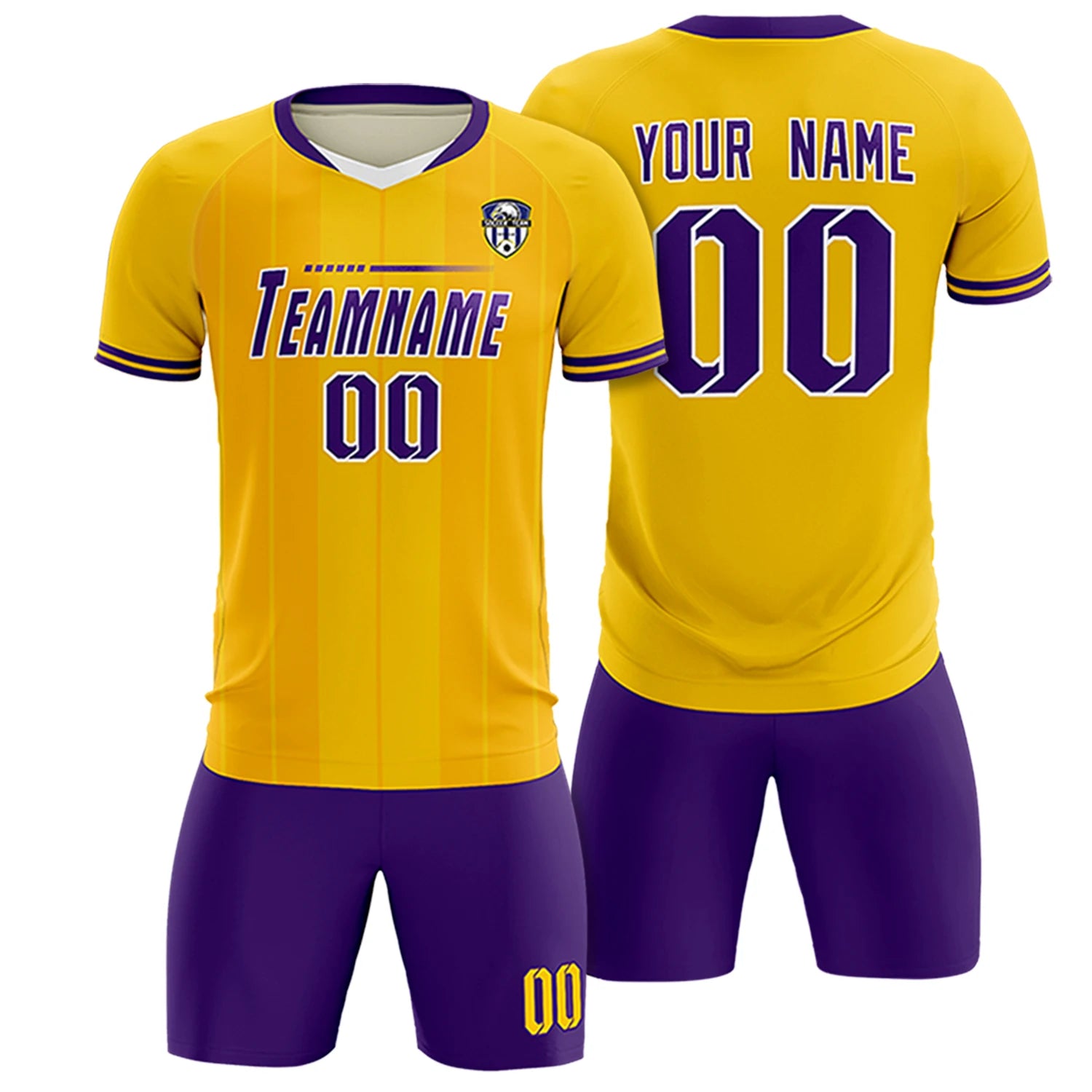 Custom Gold 01 White-Purple Design Uniform Soccer Sets Jersey