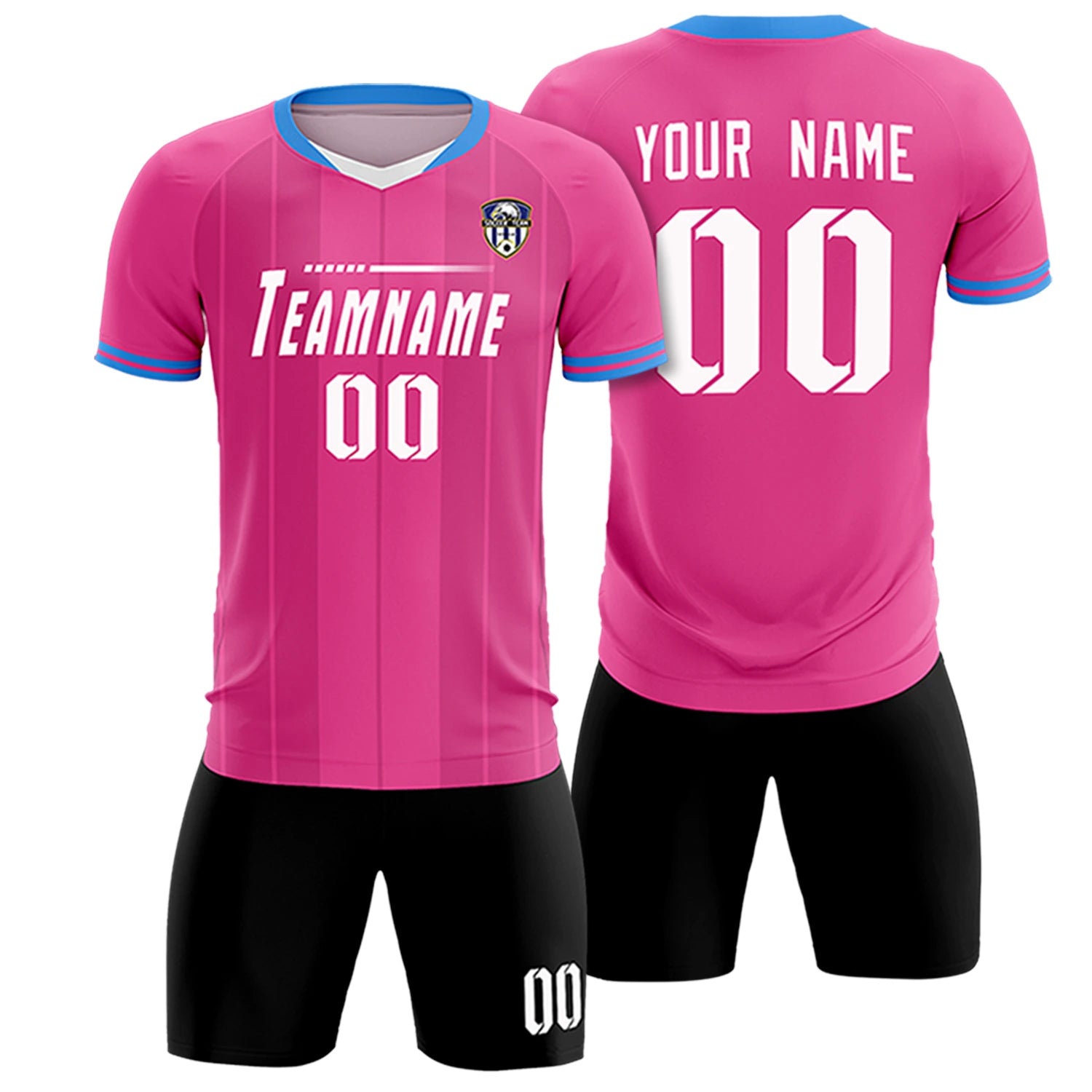 Custom Pink Powder Blue-Black Design Uniform Soccer Sets Jersey