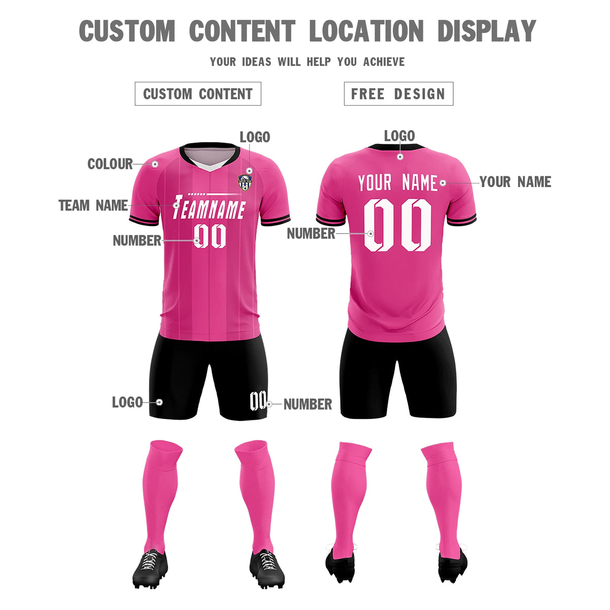 Custom Pink White-Black Design Uniform Soccer Sets Jersey