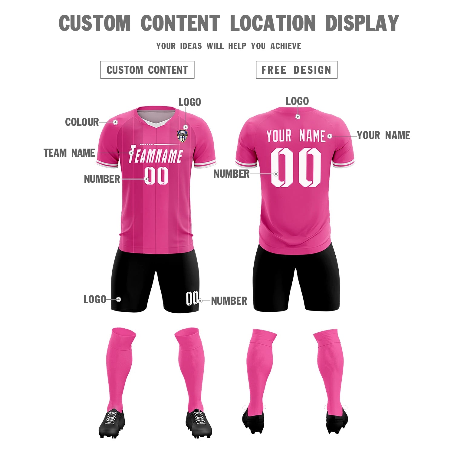 Custom Pink White-Black Design Uniform Soccer Sets Jersey