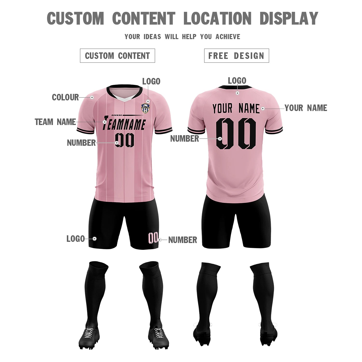 Custom Light Pink White-Black Design Uniform Soccer Sets Jersey
