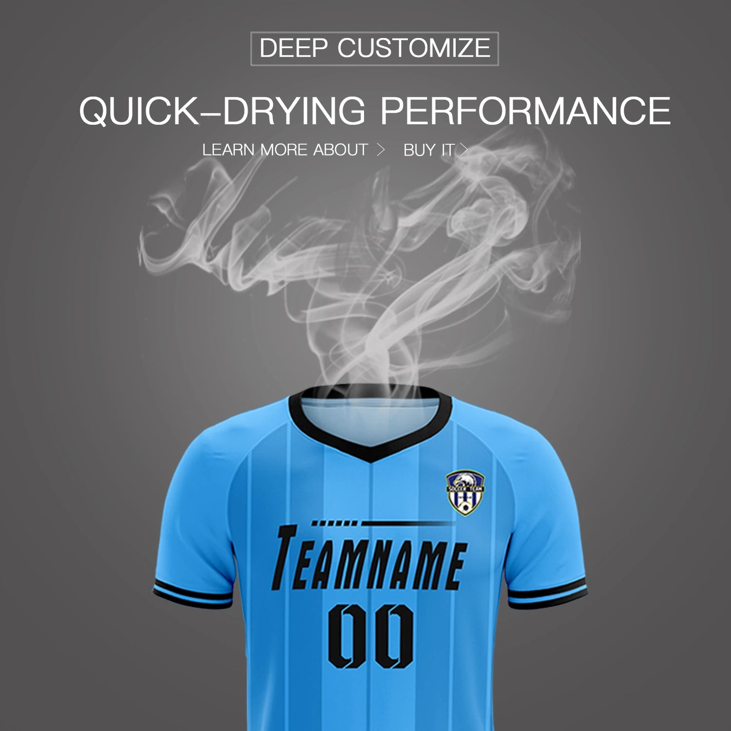 Custom Powder Blue Black-Black Design Uniform Soccer Sets Jersey