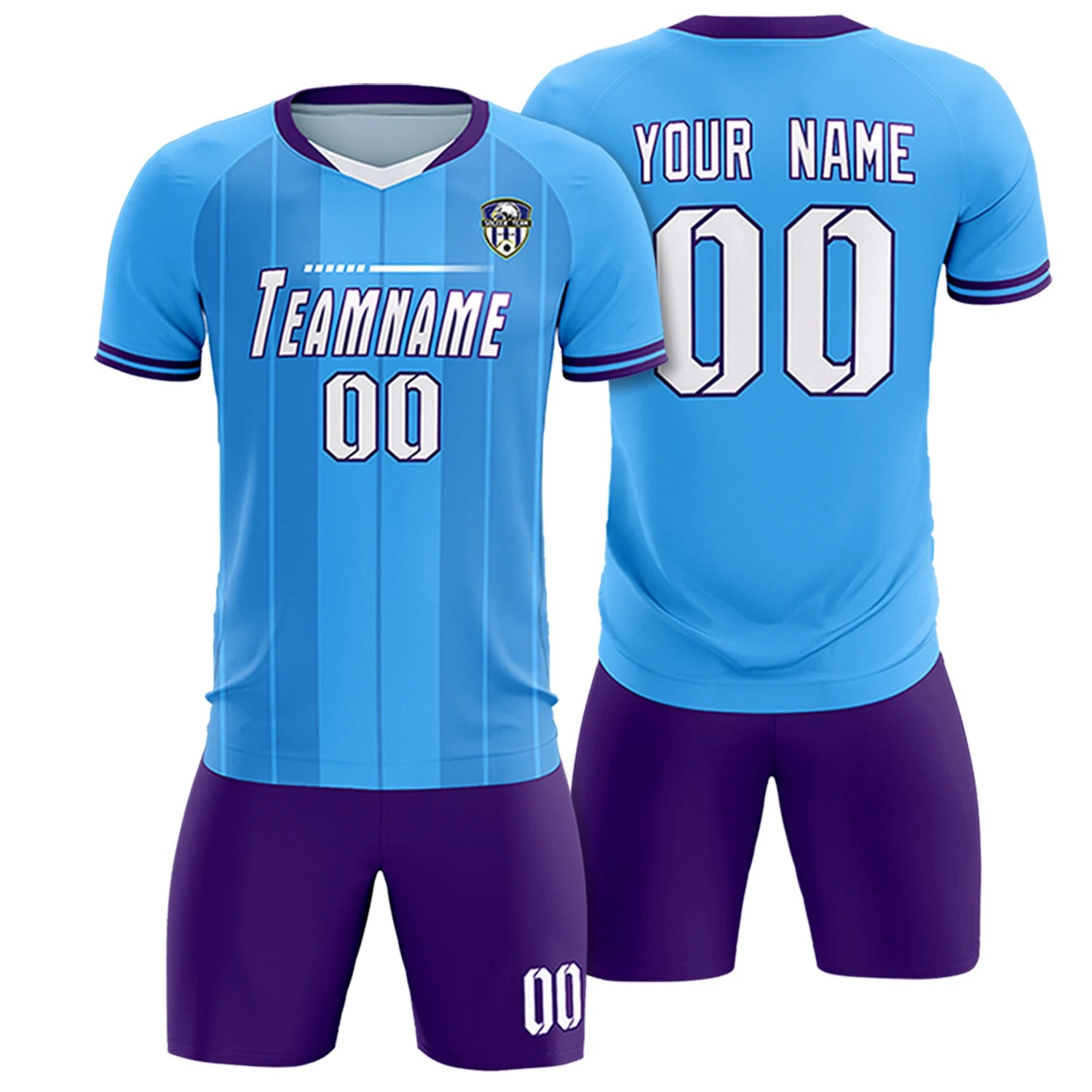 Custom Powder Blue White-Purple Design Uniform Soccer Sets Jersey