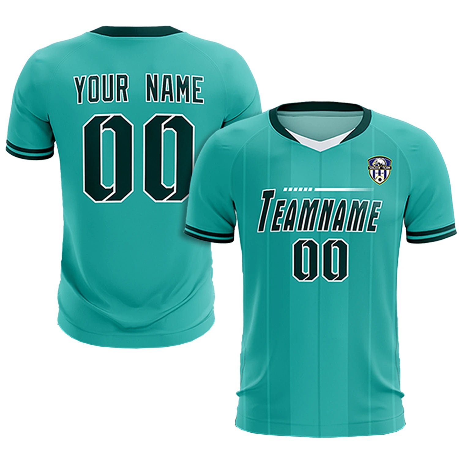 Custom Aqua White-Midnight Green Design Uniform Soccer Sets Jersey