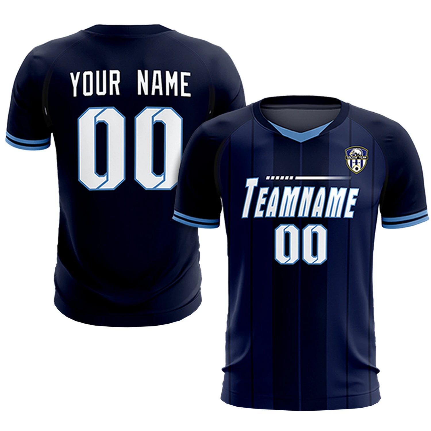 Custom Navy Light Blue-Navy Design Uniform Soccer Sets Jersey