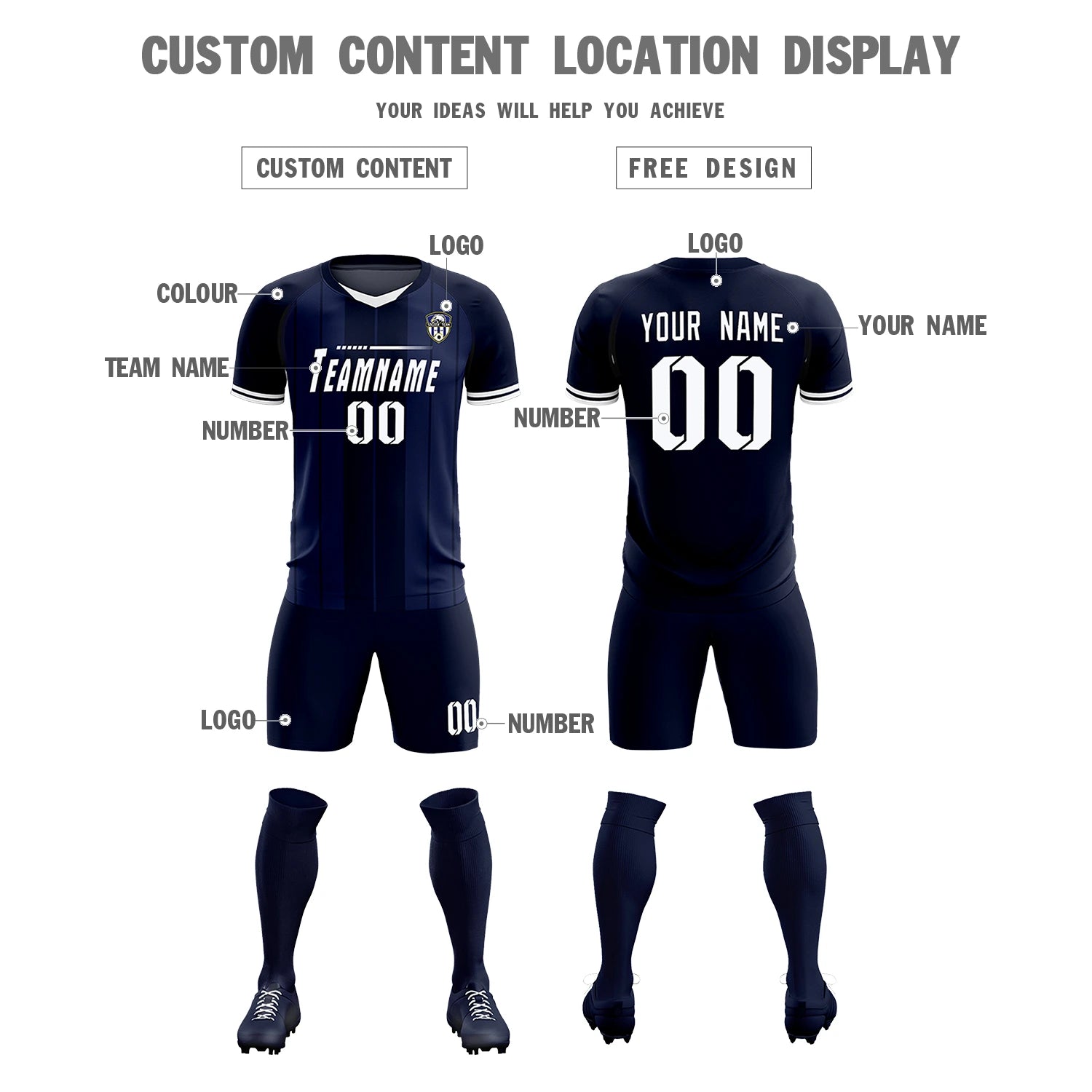 Custom Navy White-Navy Design Uniform Soccer Sets Jersey