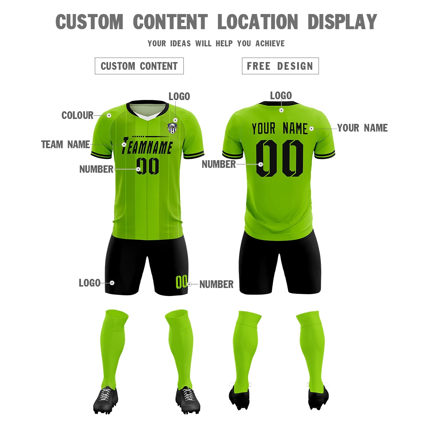 Custom Neon Green White-Black Design Uniform Soccer Sets Jersey