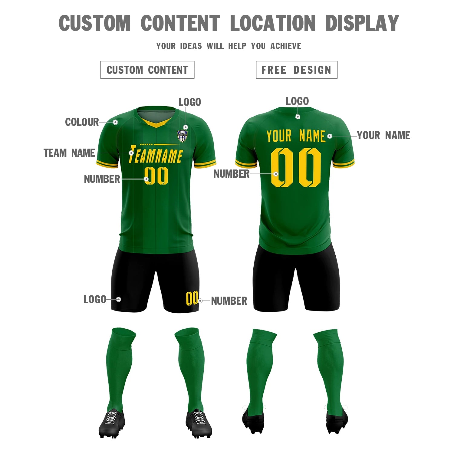 Custom Kelly Green Gold 01-Black Design Uniform Soccer Sets Jersey