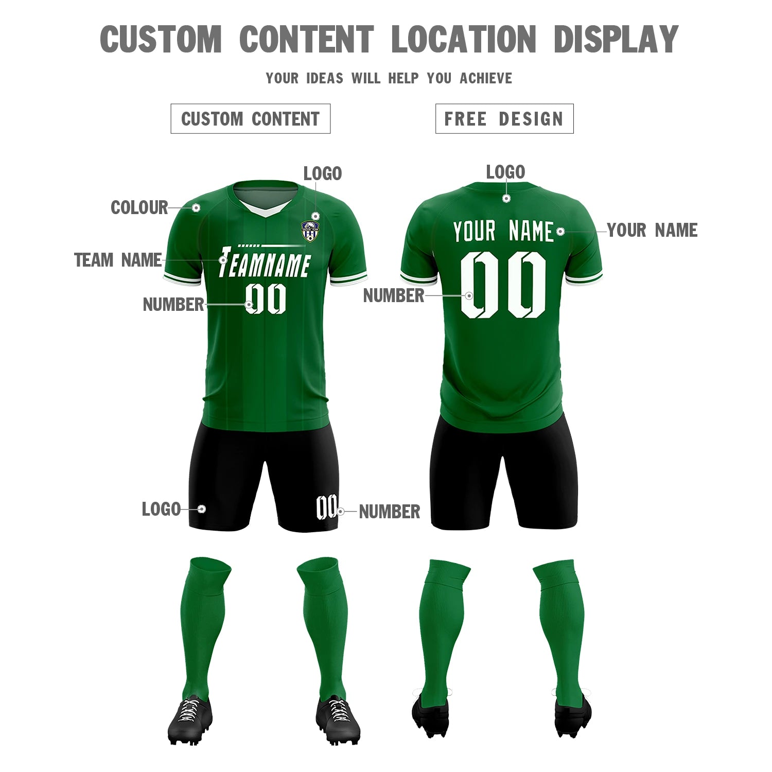 Custom Kelly Green White-Black Design Uniform Soccer Sets Jersey