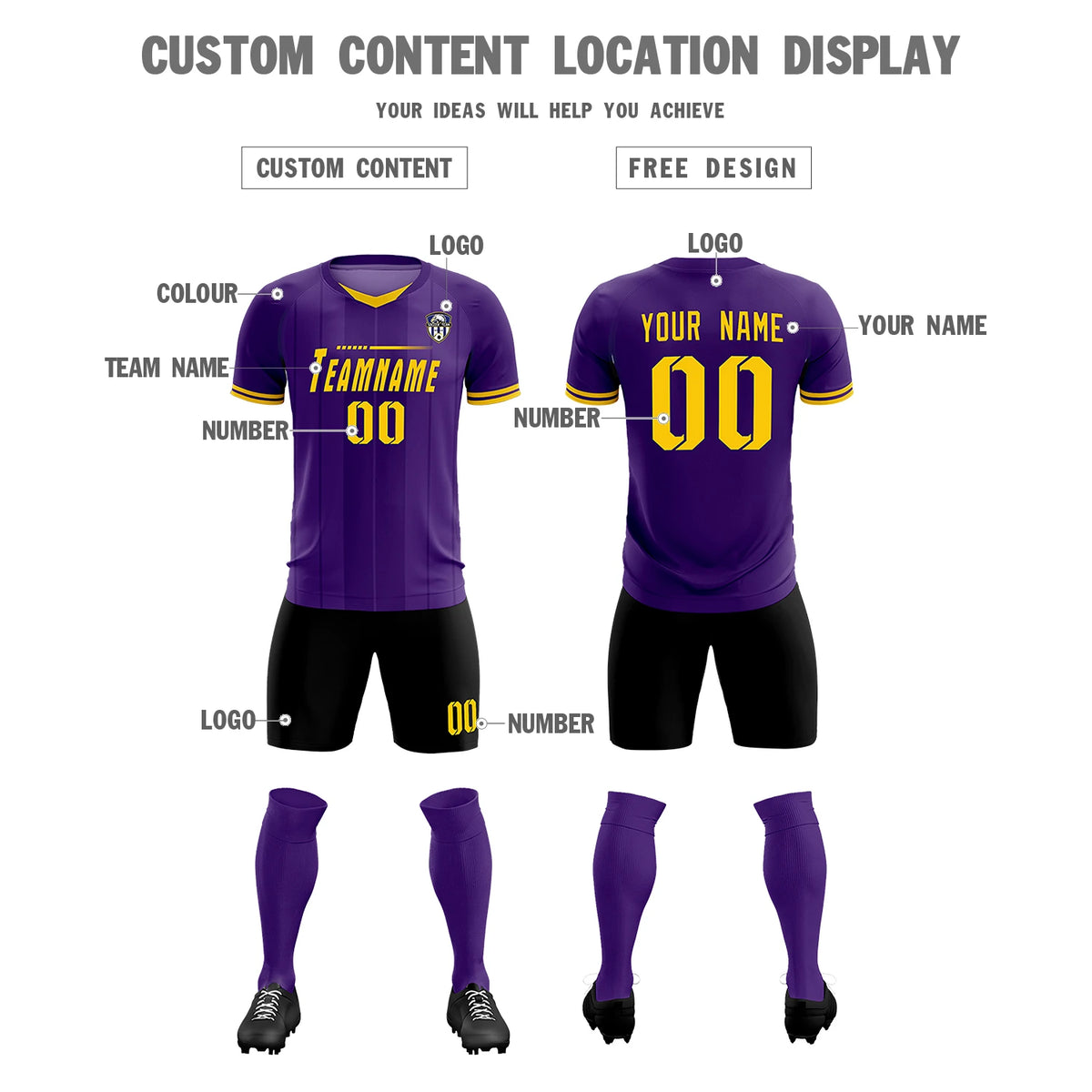 Custom Purple Gold 01-Black Design Uniform Soccer Sets Jersey