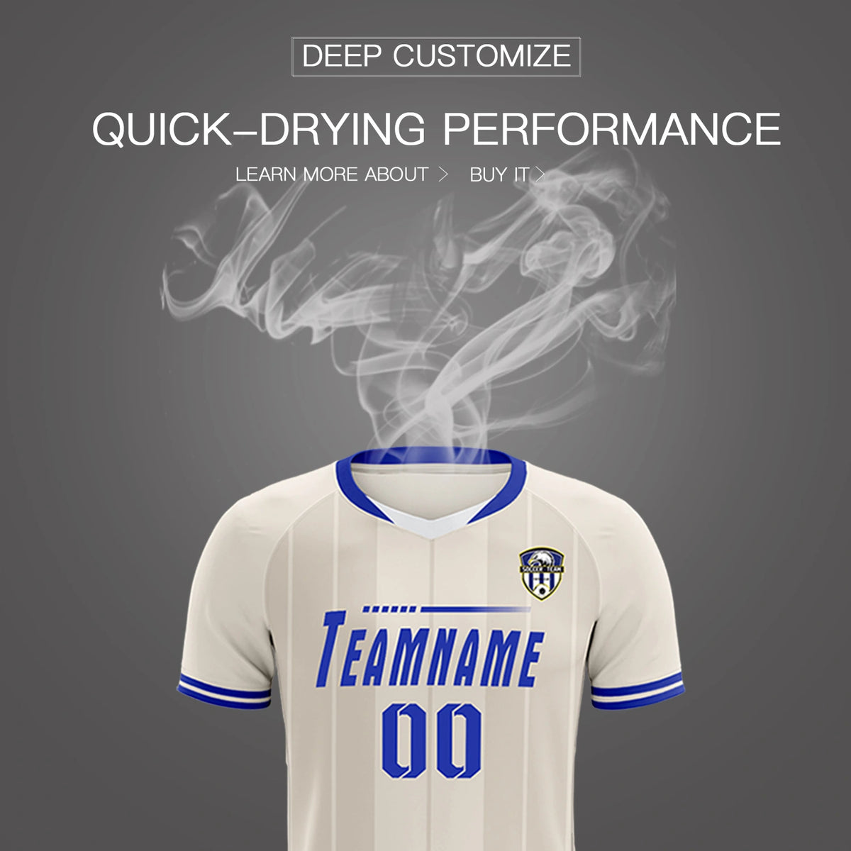 Custom Khaki White-Royal Blue Design Uniform Soccer Sets Jersey