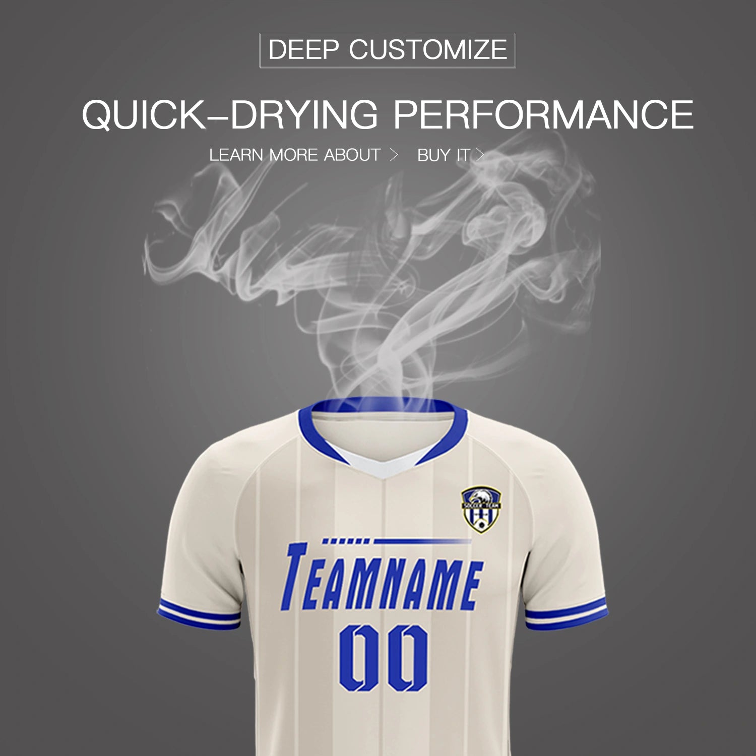 Custom Khaki White-Royal Blue Design Uniform Soccer Sets Jersey