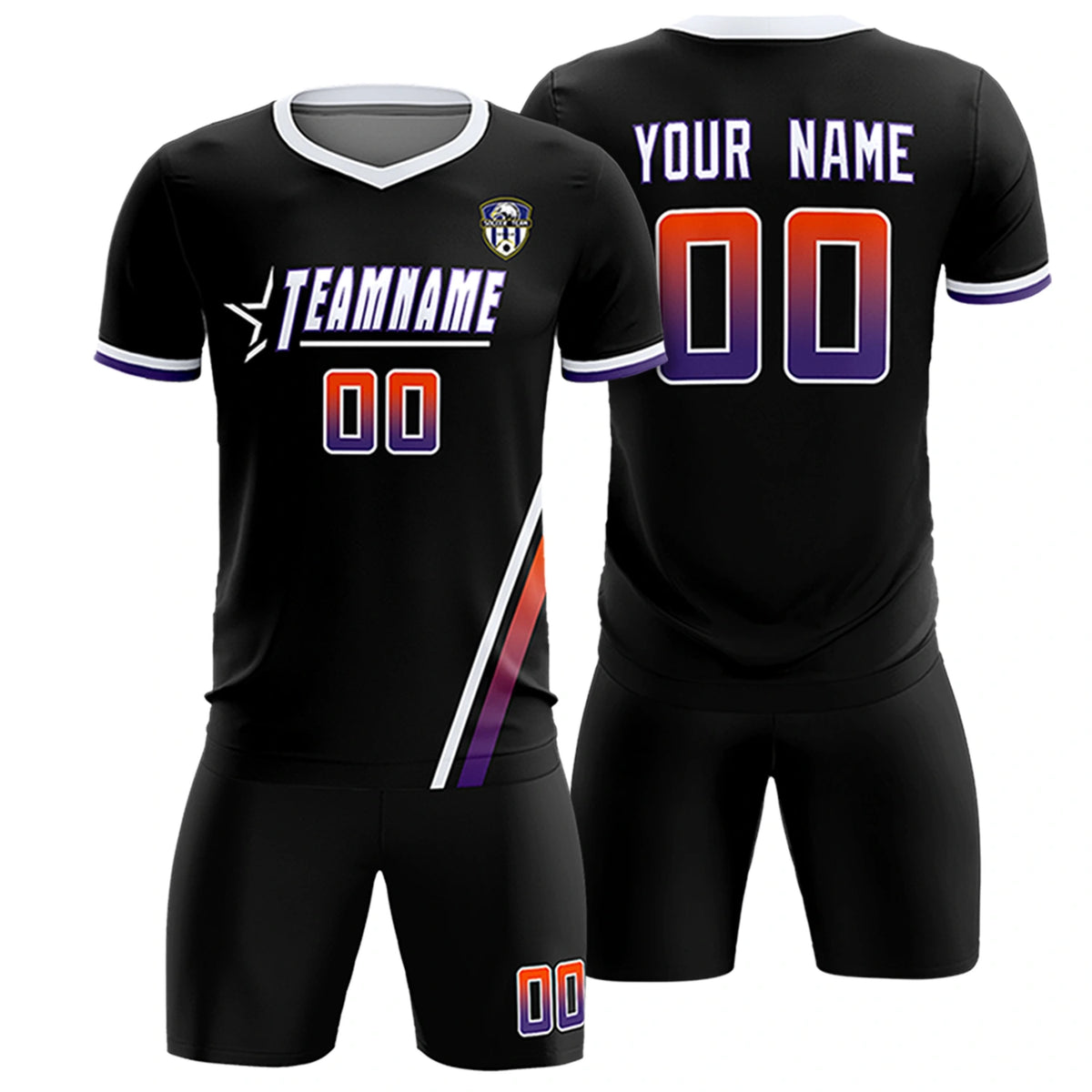 Custom Black White-Orange Gradient Fashion Sportswear Soccer Sets Jersey