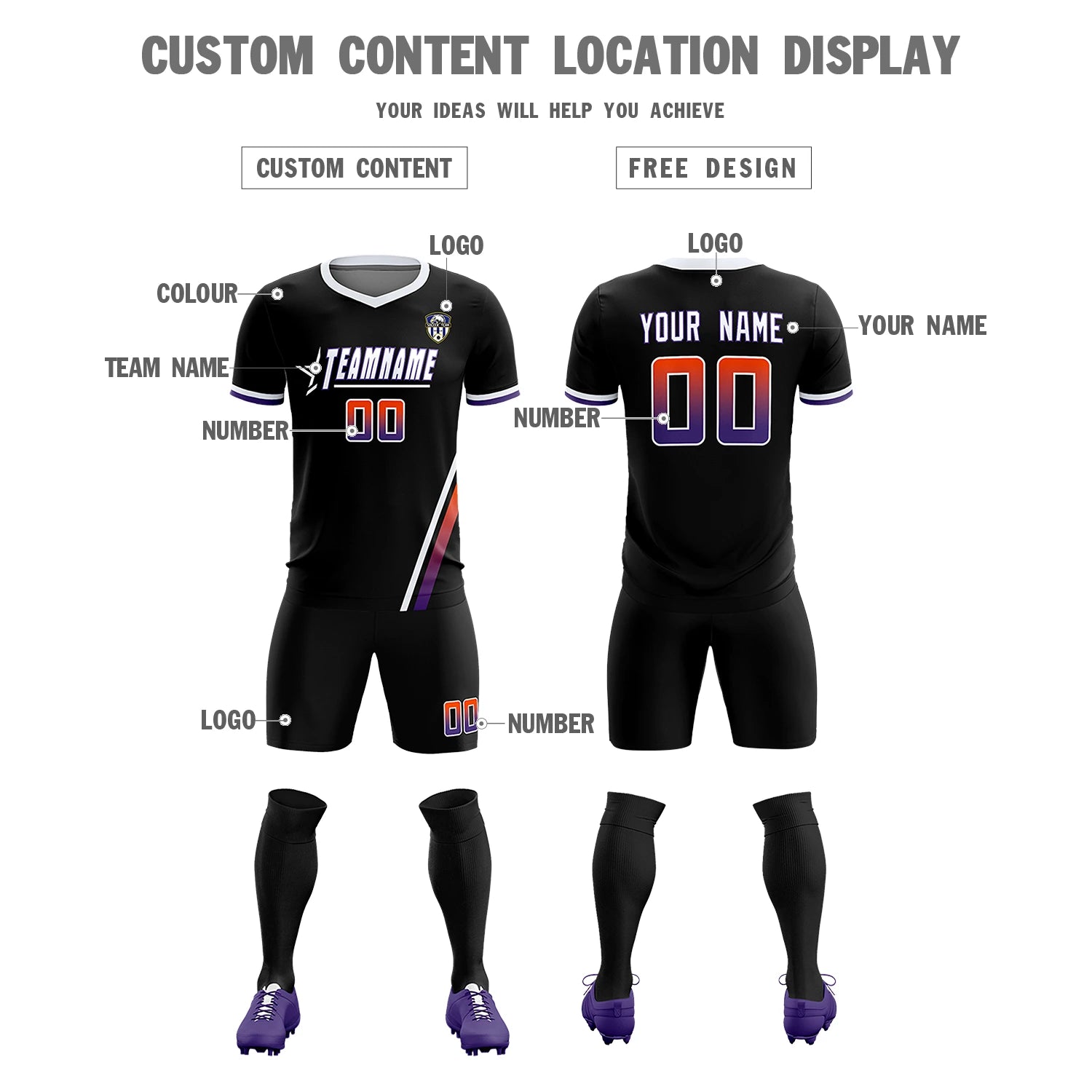 Custom Black White-Orange Gradient Fashion Sportswear Soccer Sets Jersey