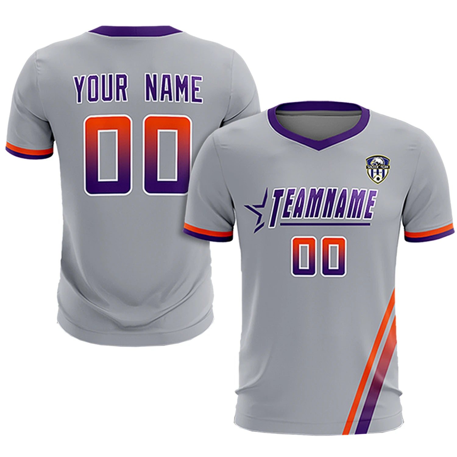 Custom Gray Orange-Purple Gradient Fashion Sportswear Soccer Sets Jersey