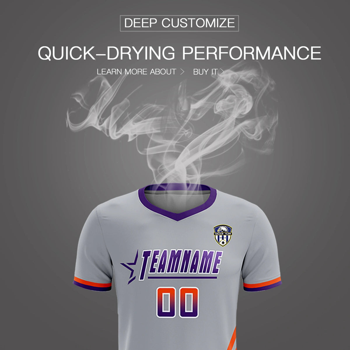 Custom Gray Orange-Purple Gradient Fashion Sportswear Soccer Sets Jersey