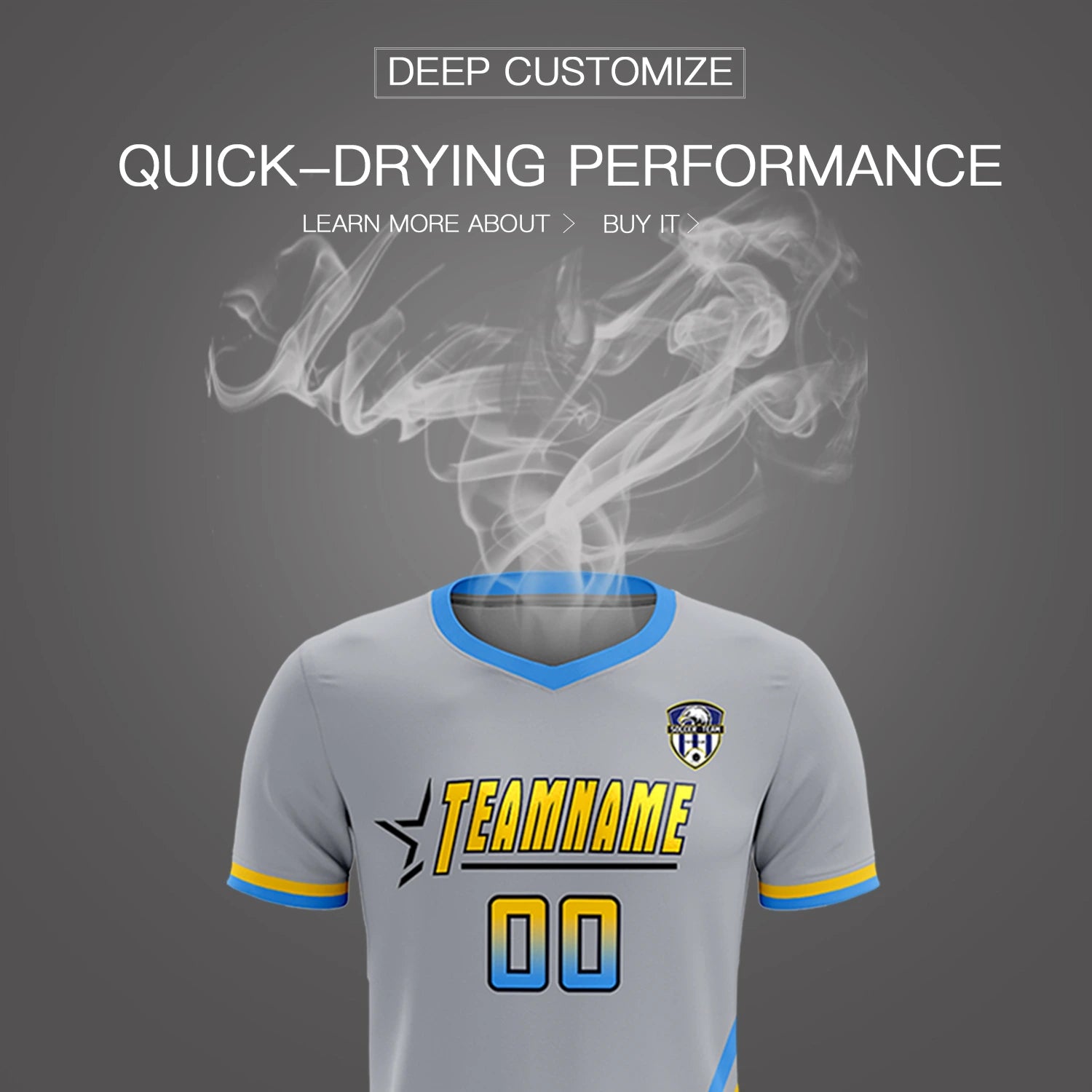 Custom Gray Powder Blue-Gold01 Gradient Fashion Sportswear Soccer Sets Jersey