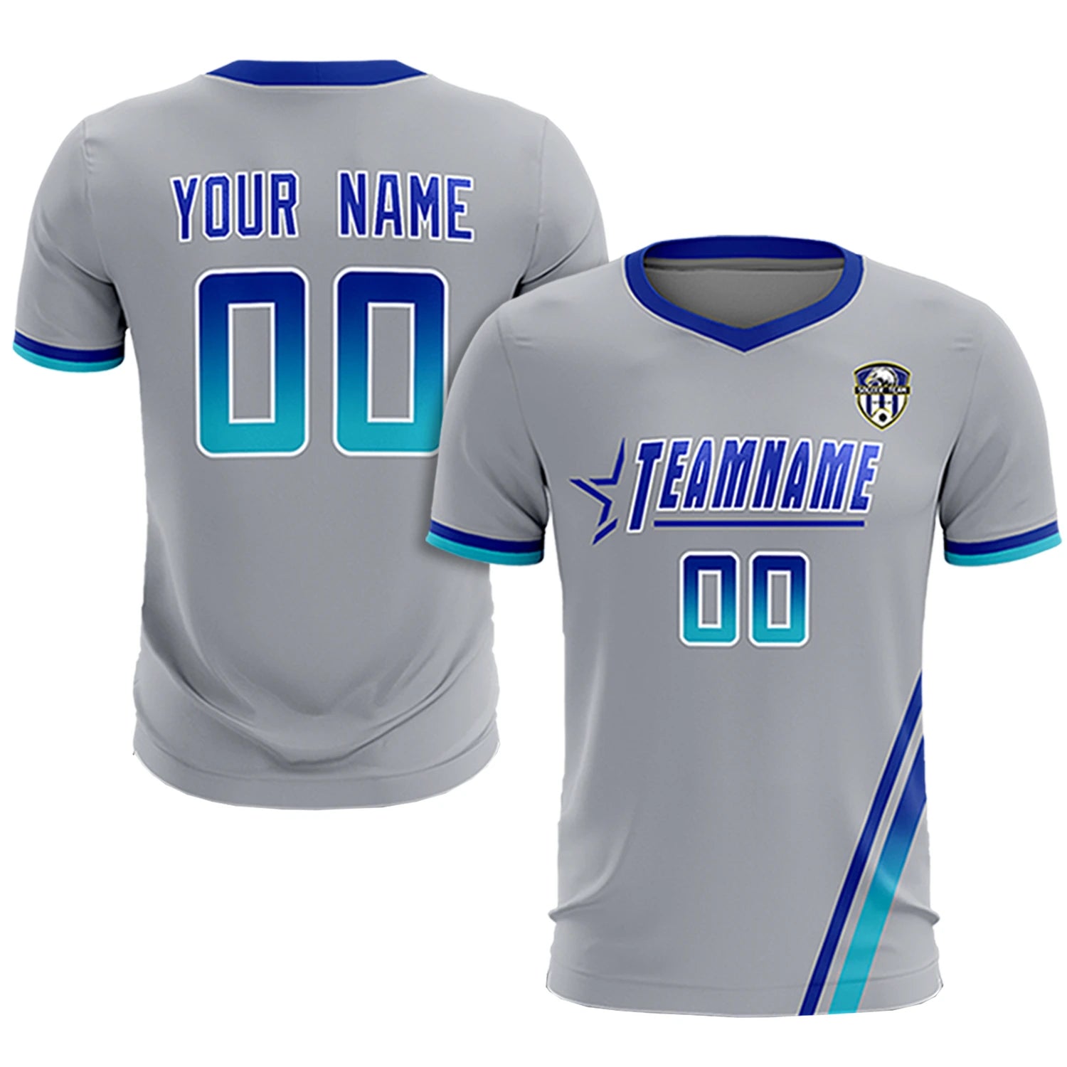 Custom Gray Royal Blue-Sky Blue Gradient Fashion Sportswear Soccer Sets Jersey