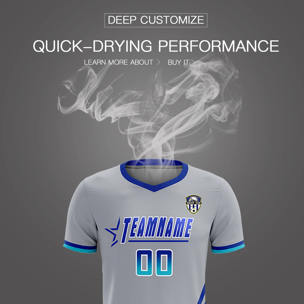 Custom Gray Royal Blue-Sky Blue Gradient Fashion Sportswear Soccer Sets Jersey