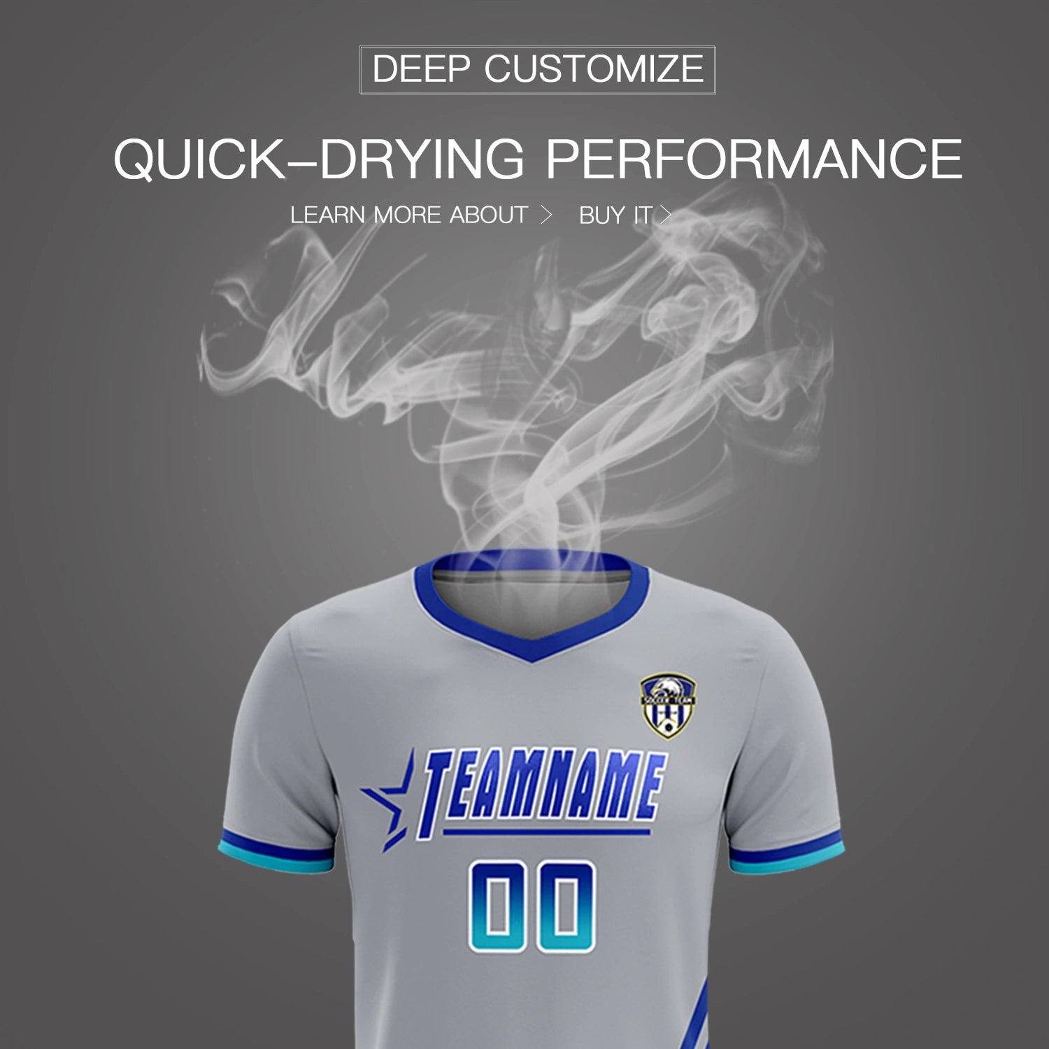 Custom Gray Royal Blue-Sky Blue Gradient Fashion Sportswear Soccer Sets Jersey