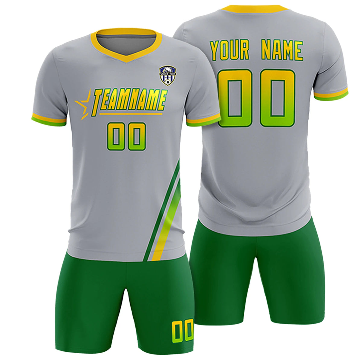 Custom Gray Kelly Green-Neon Green Gradient Fashion Sportswear Soccer Sets Jersey