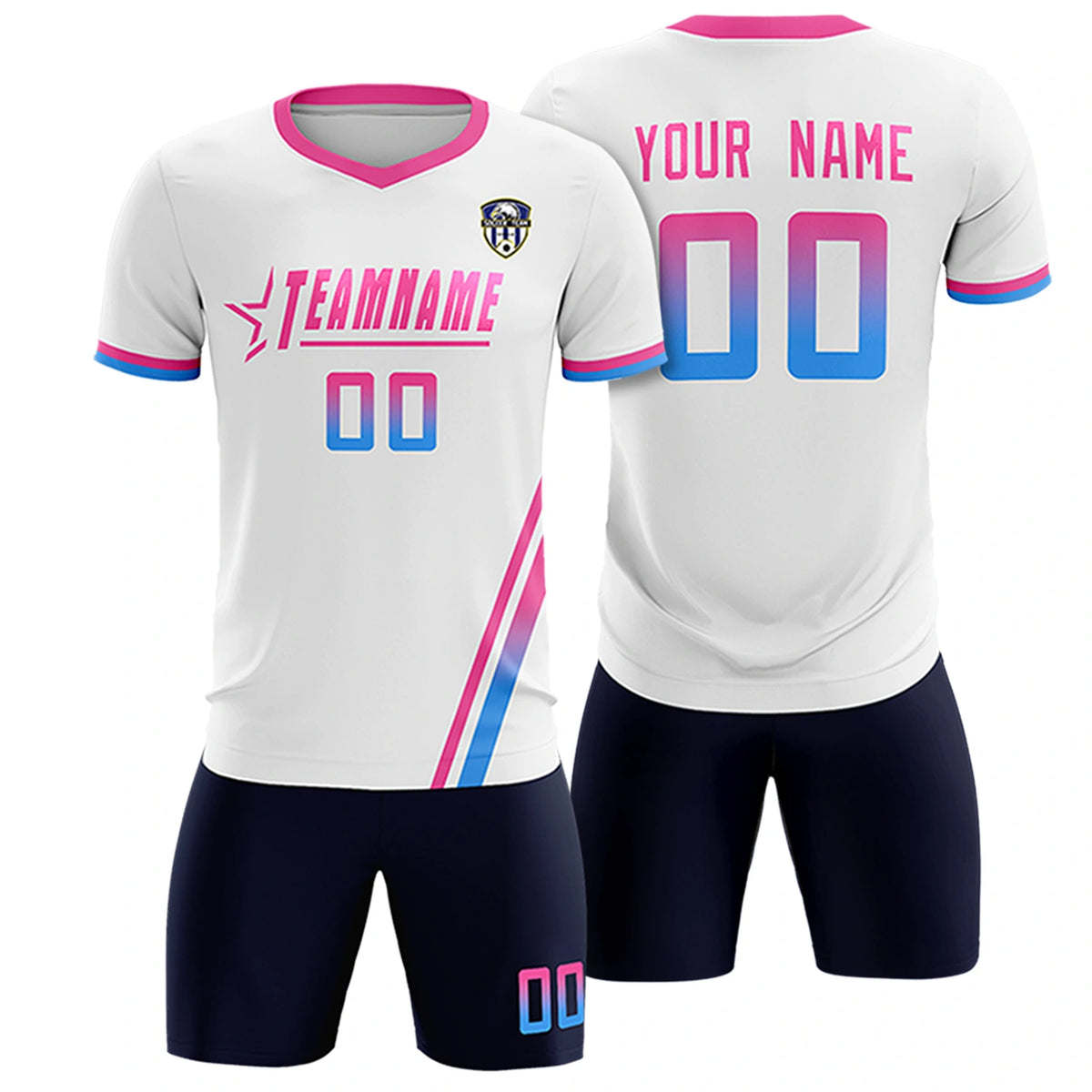 Custom White Pink-Powder Blue Gradient Fashion Sportswear Soccer Sets Jersey