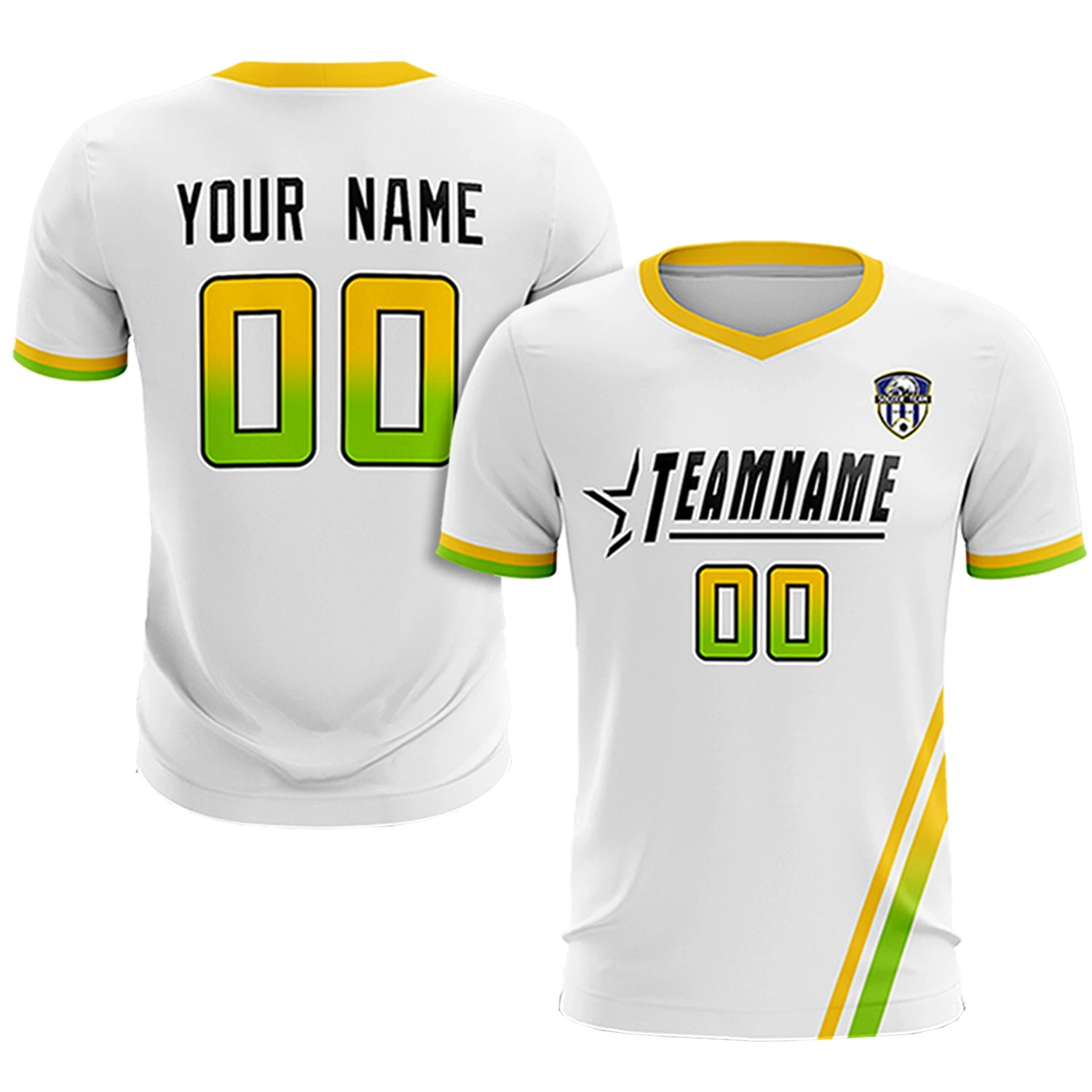 Custom White Gold01-Neon Green Gradient Fashion Sportswear Soccer Sets Jersey
