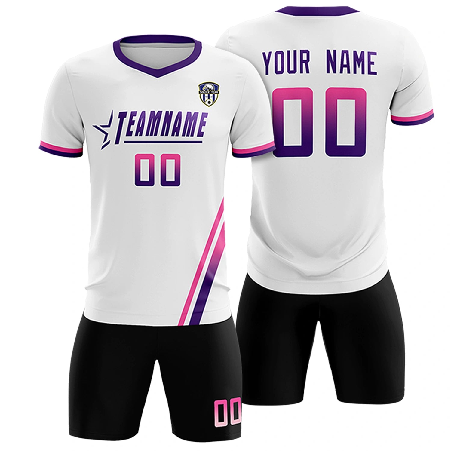 Custom White Pink-Purple Gradient Fashion Sportswear Soccer Sets Jersey