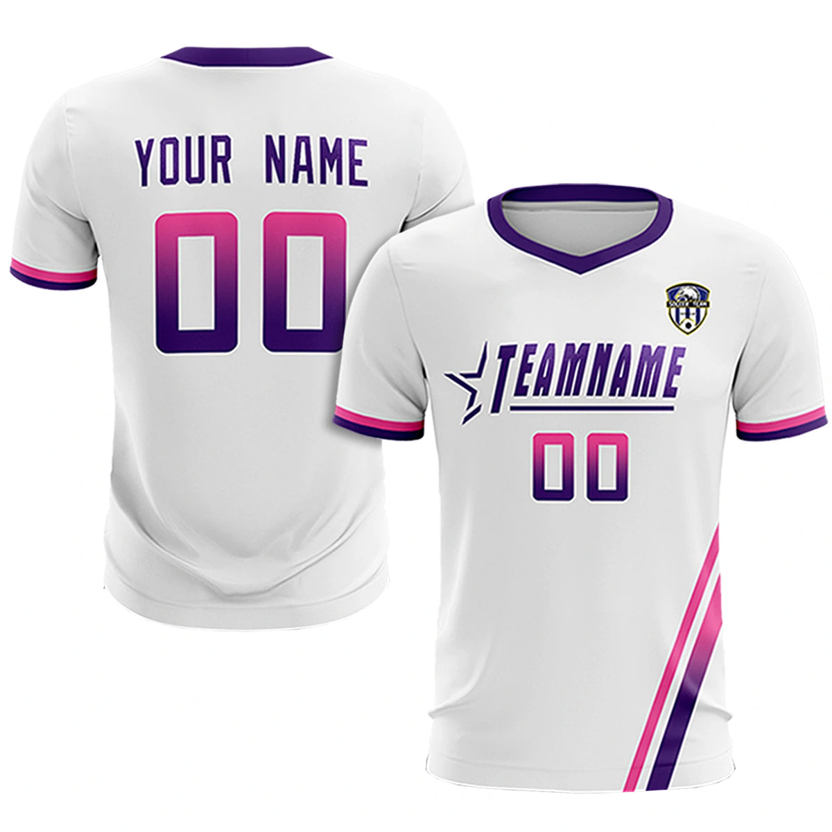Custom White Pink-Purple Gradient Fashion Sportswear Soccer Sets Jersey