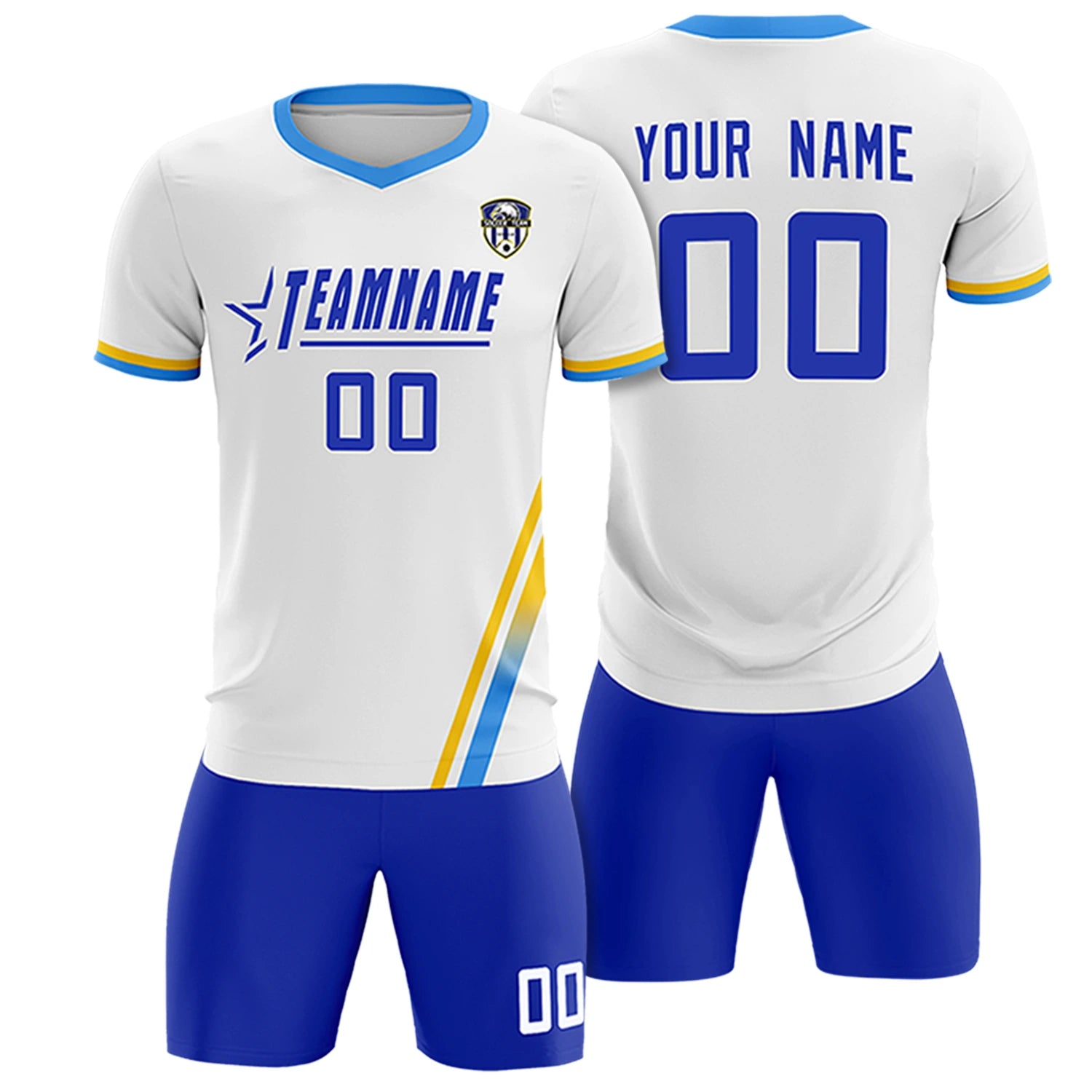 Custom White Gold01-Powder Blue Gradient Fashion Sportswear Soccer Sets Jersey