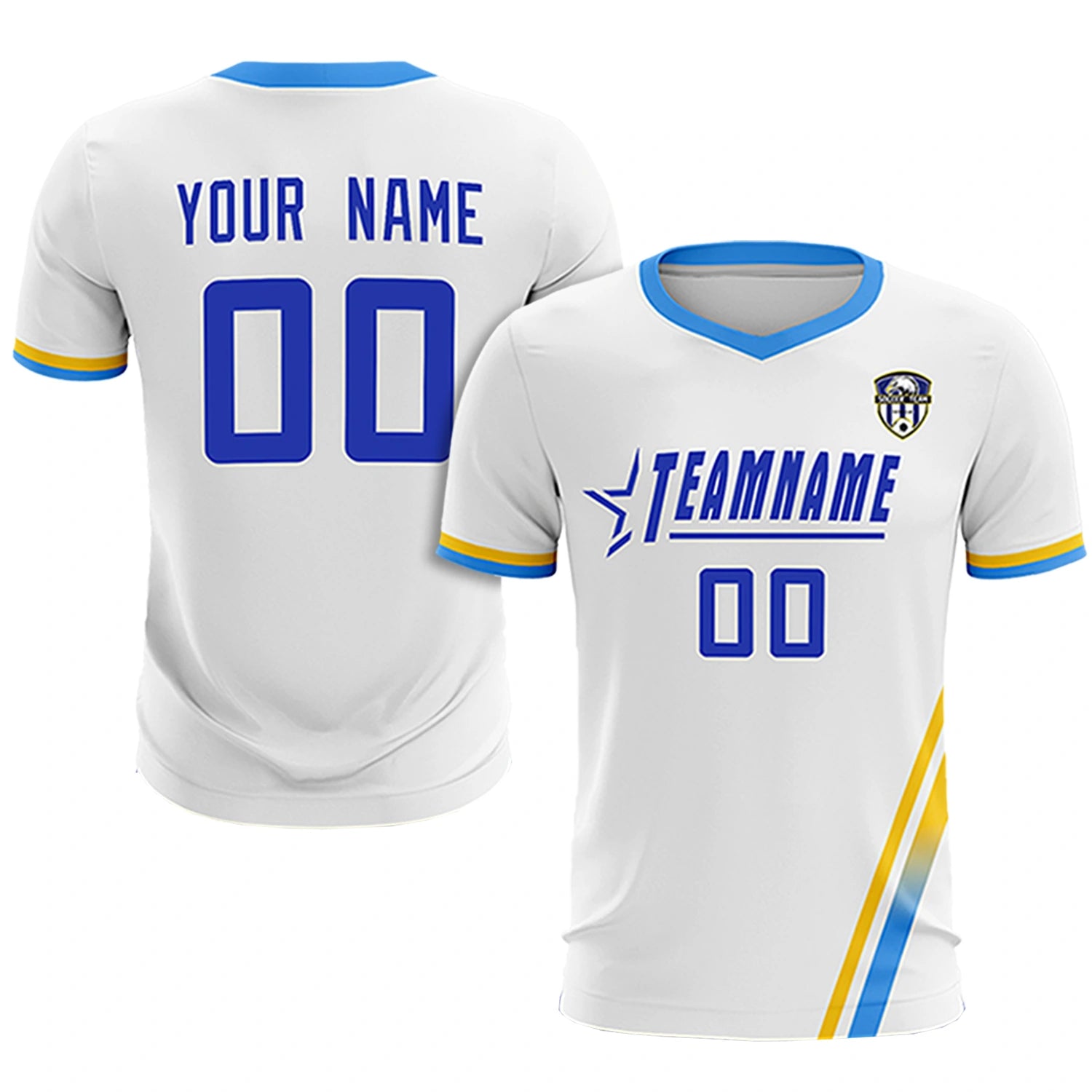 Custom White Gold01-Powder Blue Gradient Fashion Sportswear Soccer Sets Jersey